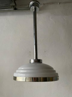 Italian Art Deco Style Opal Glass & Chrome Ceiling Lamp, 1950s, Italy