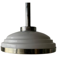 Vintage Italian Art Deco Style Opal Glass 
Chrome Ceiling Lamp, 1950s, Italy