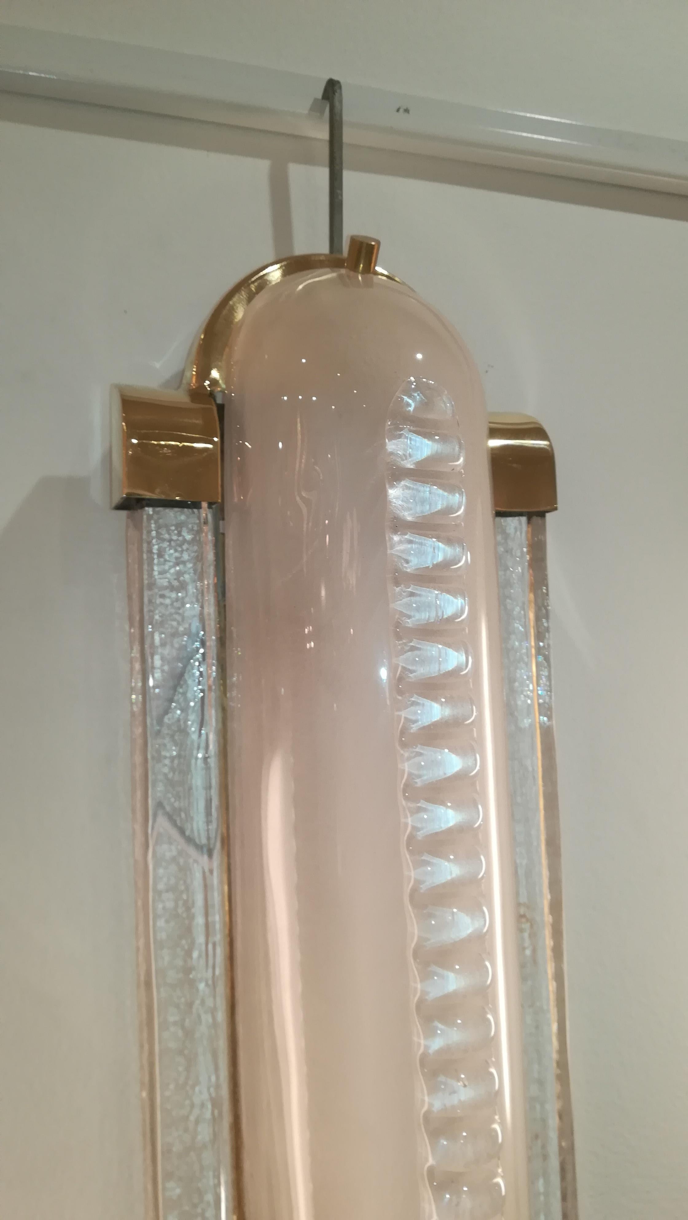 Italian Art Deco Style Pair of Brass and Murano Glass Sconces For Sale 3
