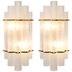 Italian Art Deco Style Pair of Murano Glass and Brass Sconces