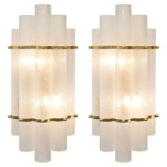 Italian Art Deco Style Pair of Murano Glass and Brass Sconces