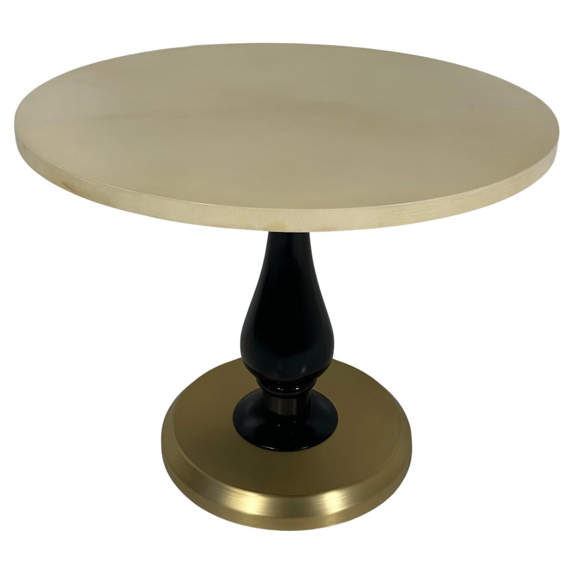 Italian Art Deco Style Parchment, Black Lacquer and Brass Coffee Table For Sale