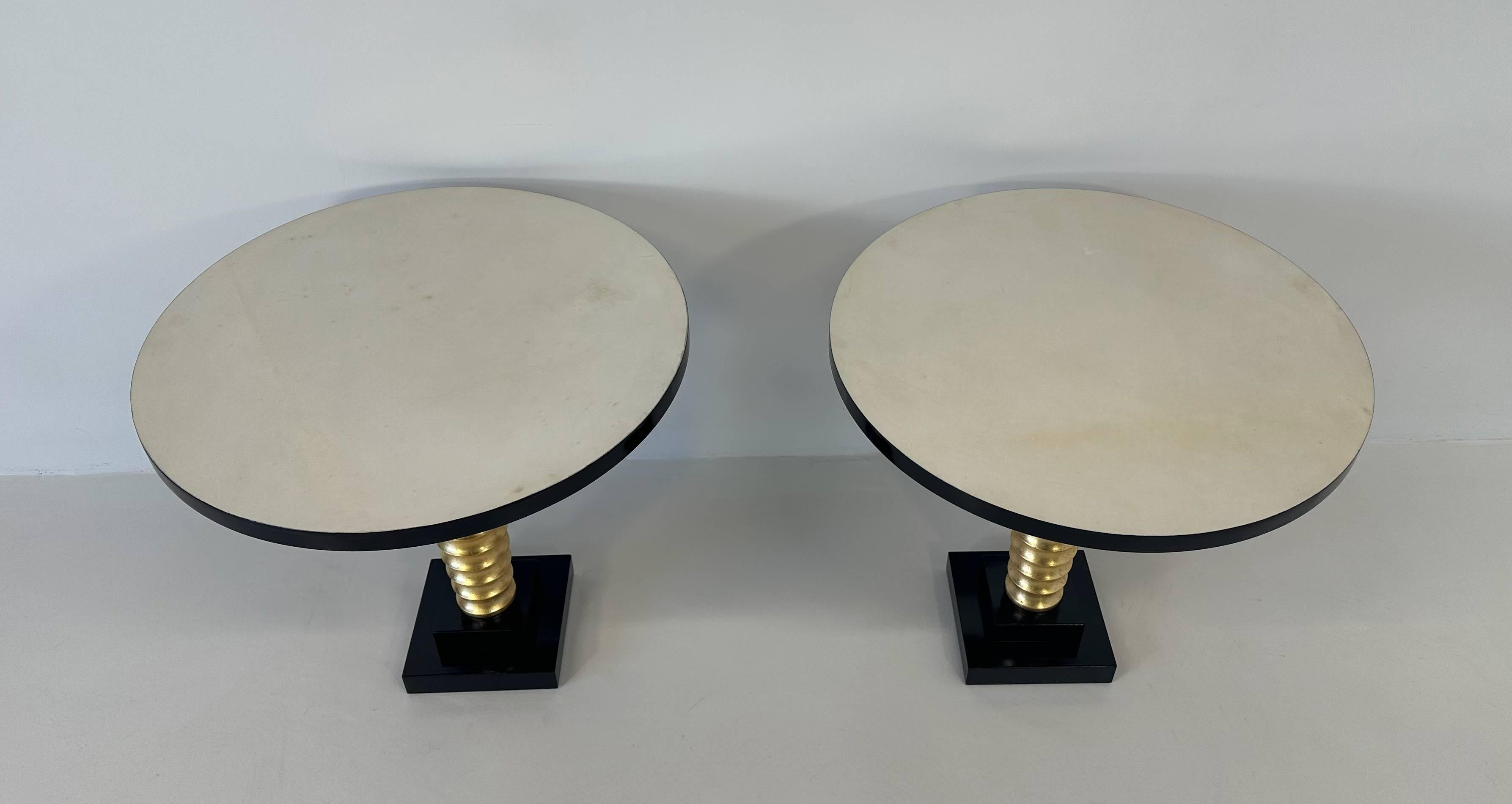 Italian Art Deco Style Parchment, Gold Leaf and Black Lacquer Coffee Tables In Good Condition In Meda, MB