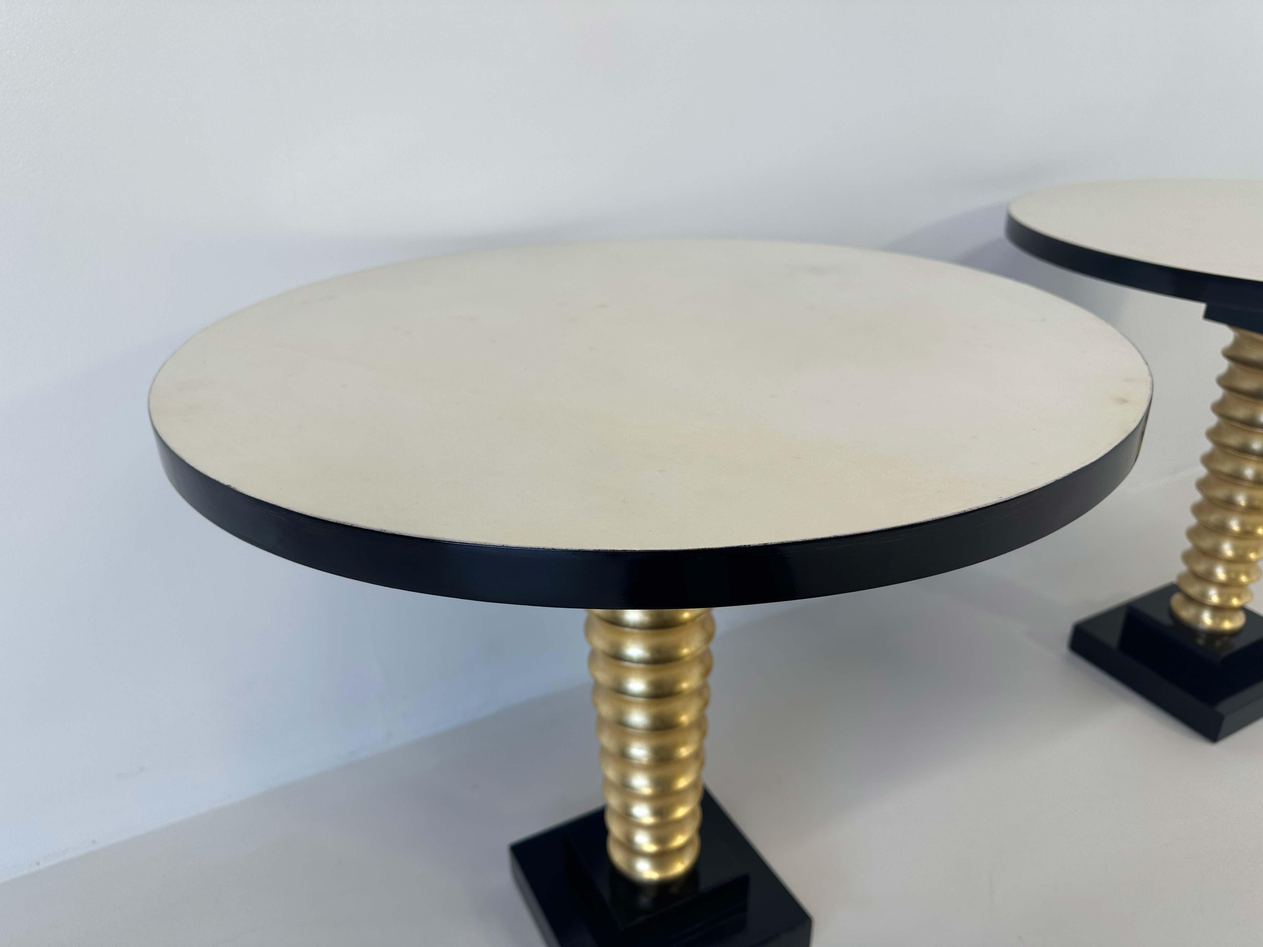 Late 20th Century Italian Art Deco Style Parchment, Gold Leaf and Black Lacquer Coffee Tables  For Sale