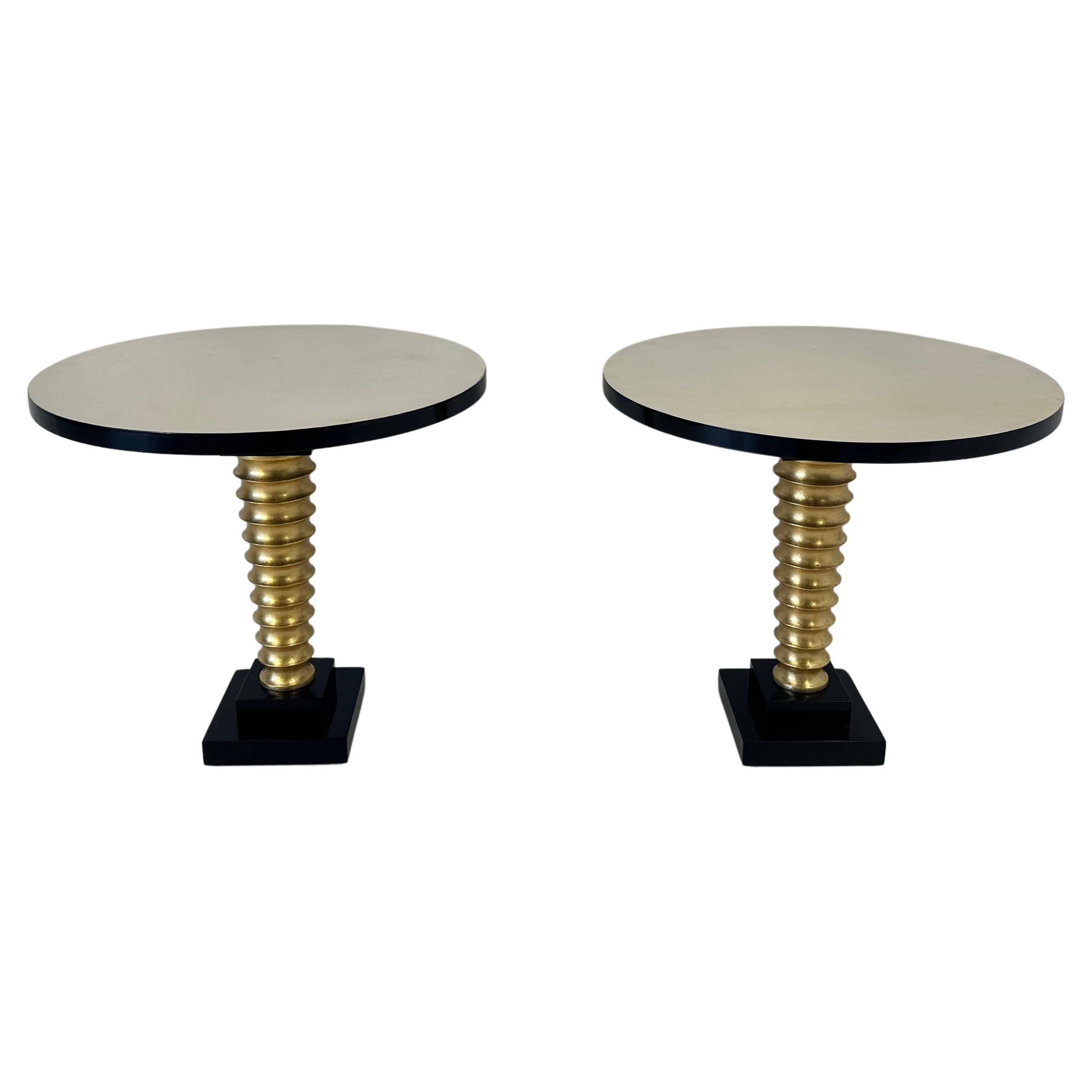 Italian Art Deco Style Parchment, Gold Leaf and Black Lacquer Coffee Tables 