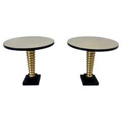 Tables basses italiennes de style Art déco en parchemin, feuille d'or et laque noire 