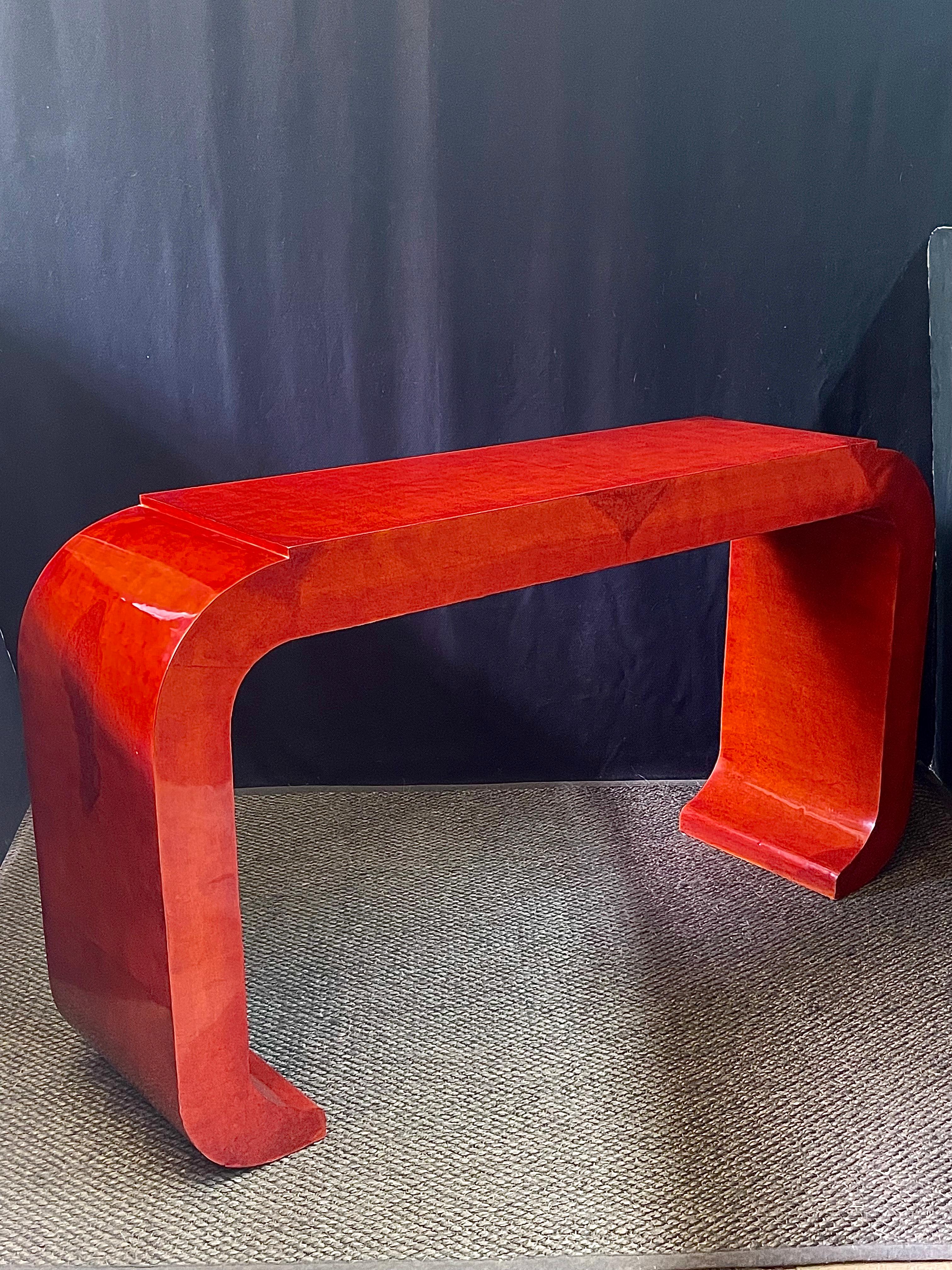 Italian Art Deco Style Red Lacquer Console Table For Sale 6