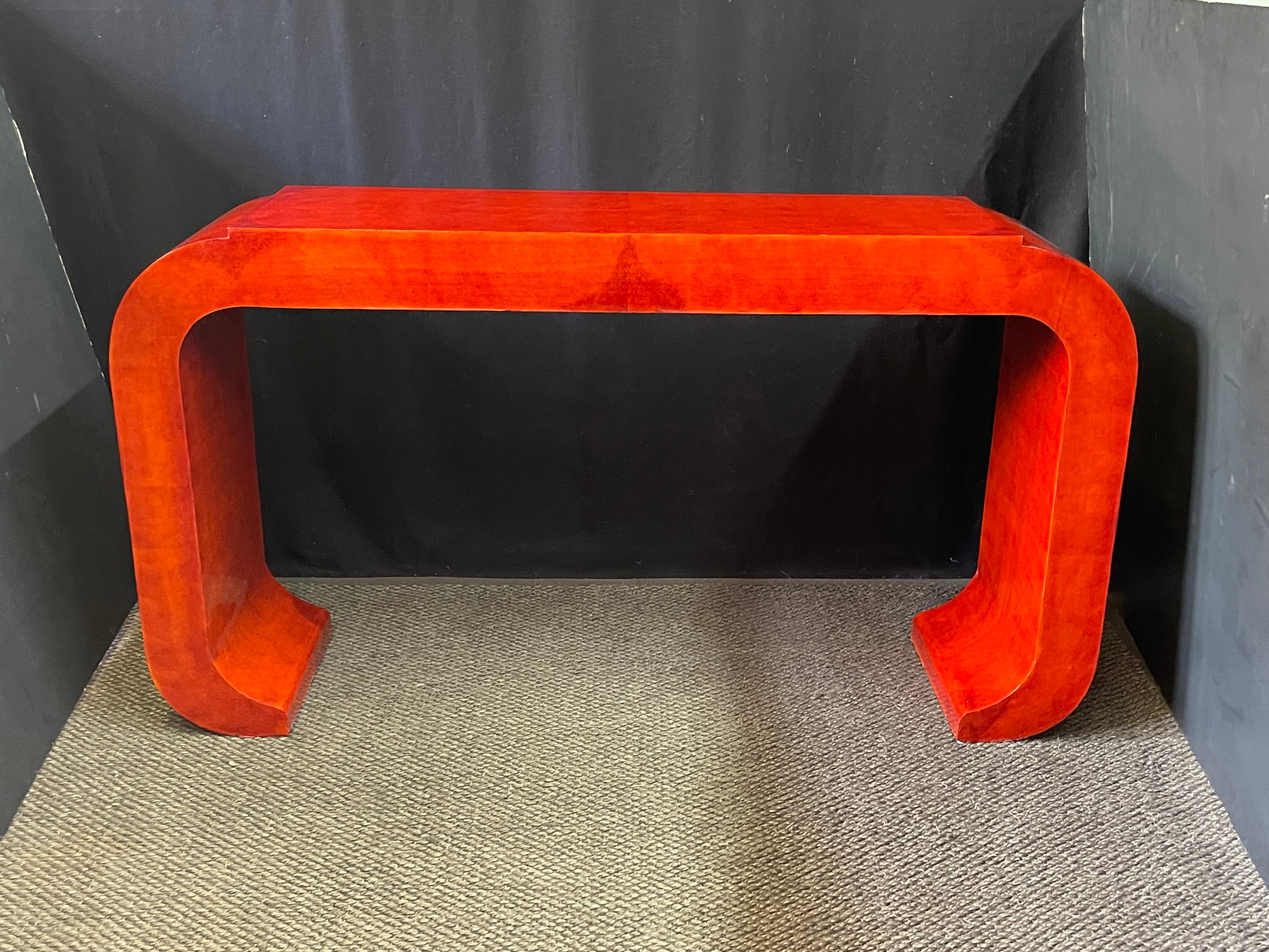 Italian Art Deco Style Red Lacquer Console Table For Sale 7
