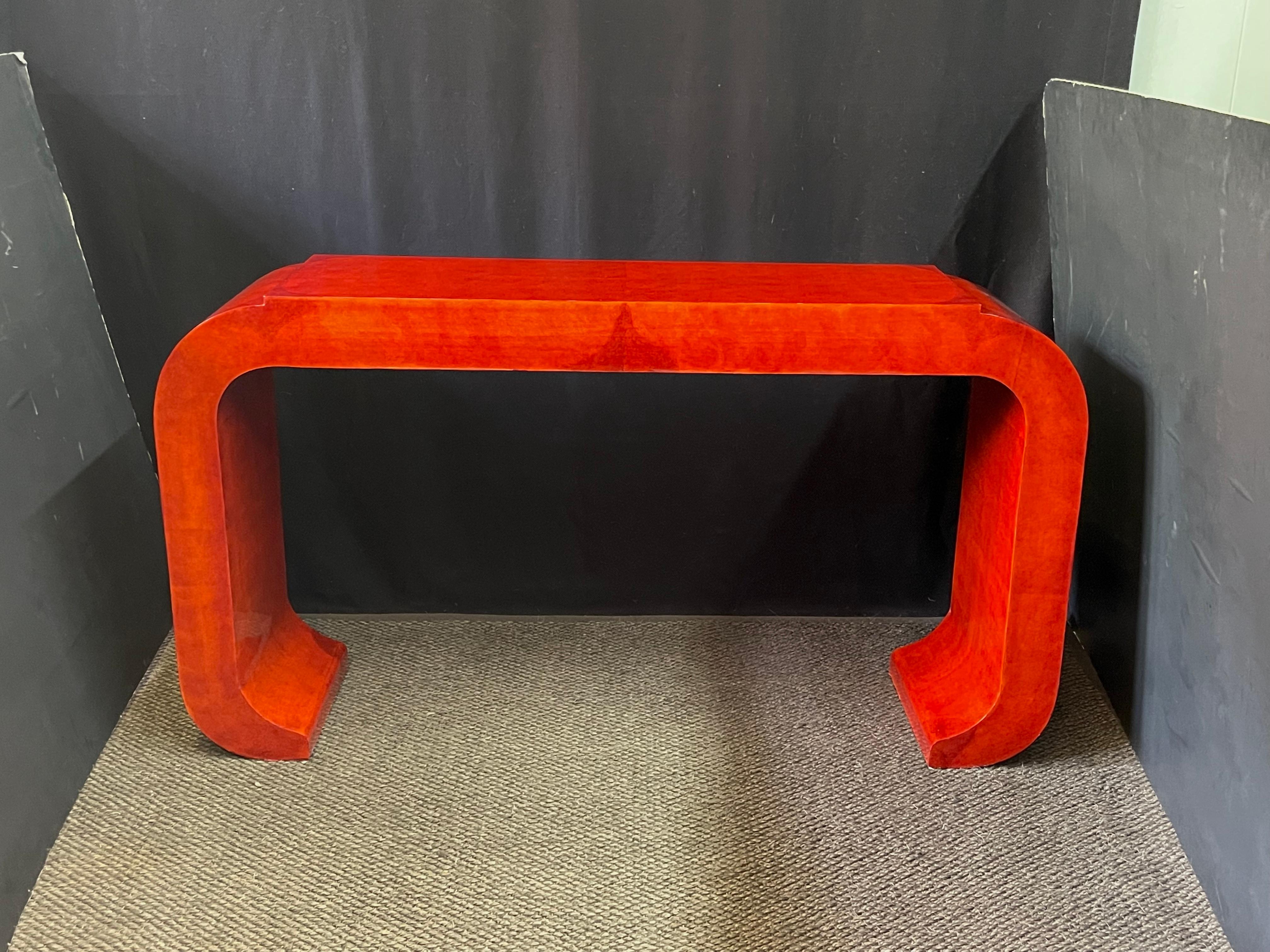 Italian Art Deco Style Red Lacquer Console Table For Sale 8