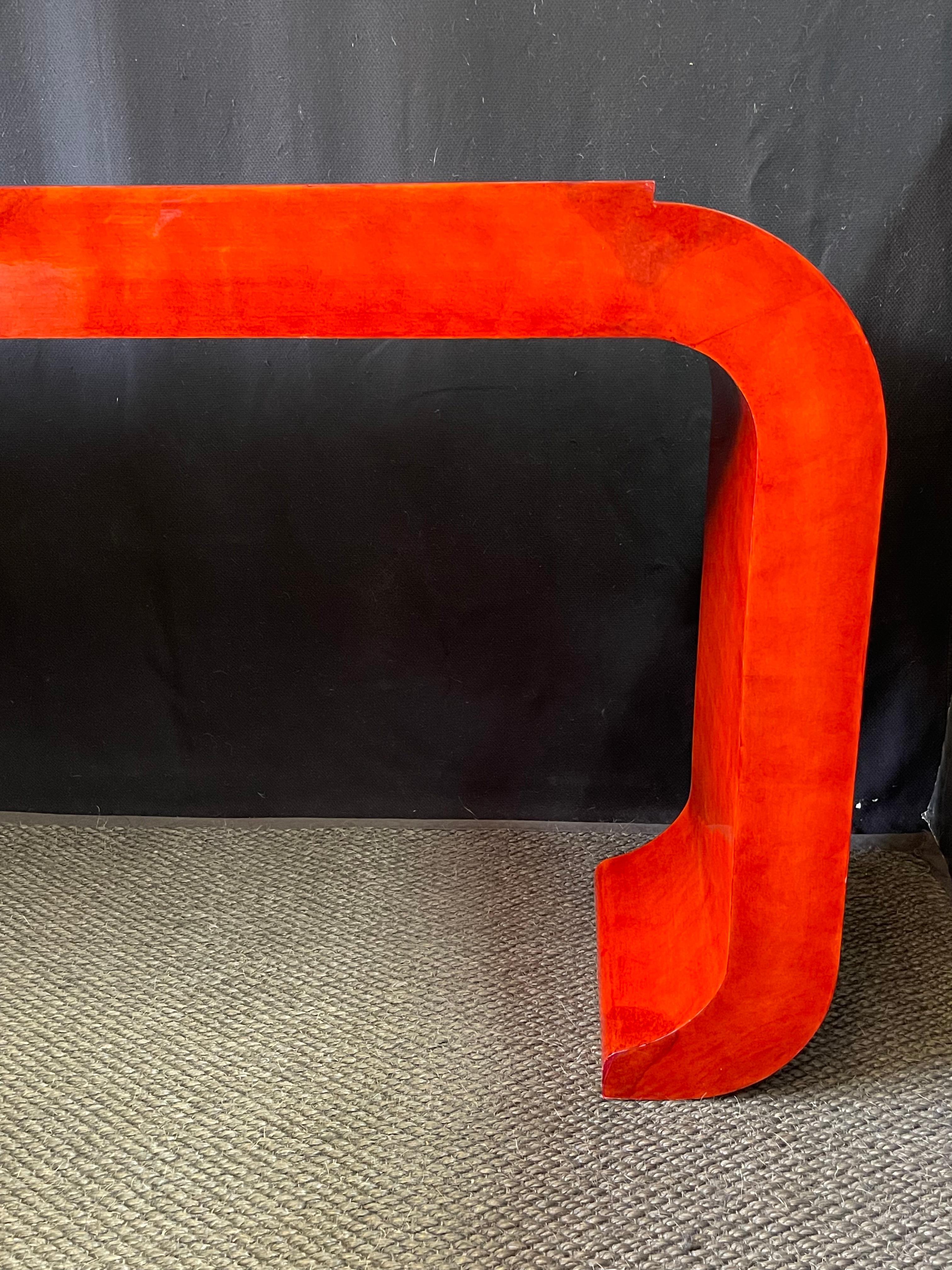 Italian Art Deco Style Red Lacquer Console Table For Sale 2