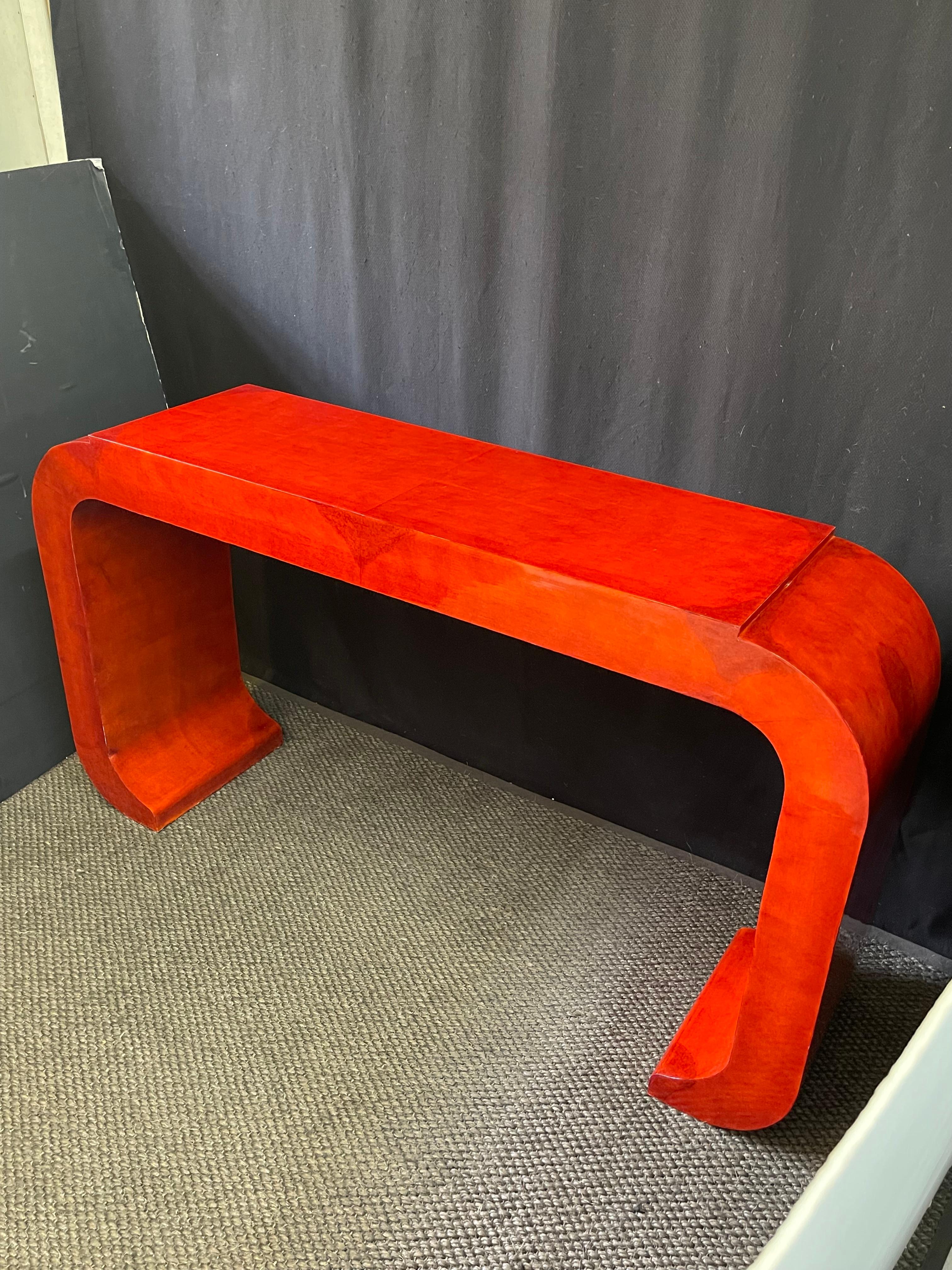 Italian Art Deco Style Red Lacquer Console Table For Sale 3