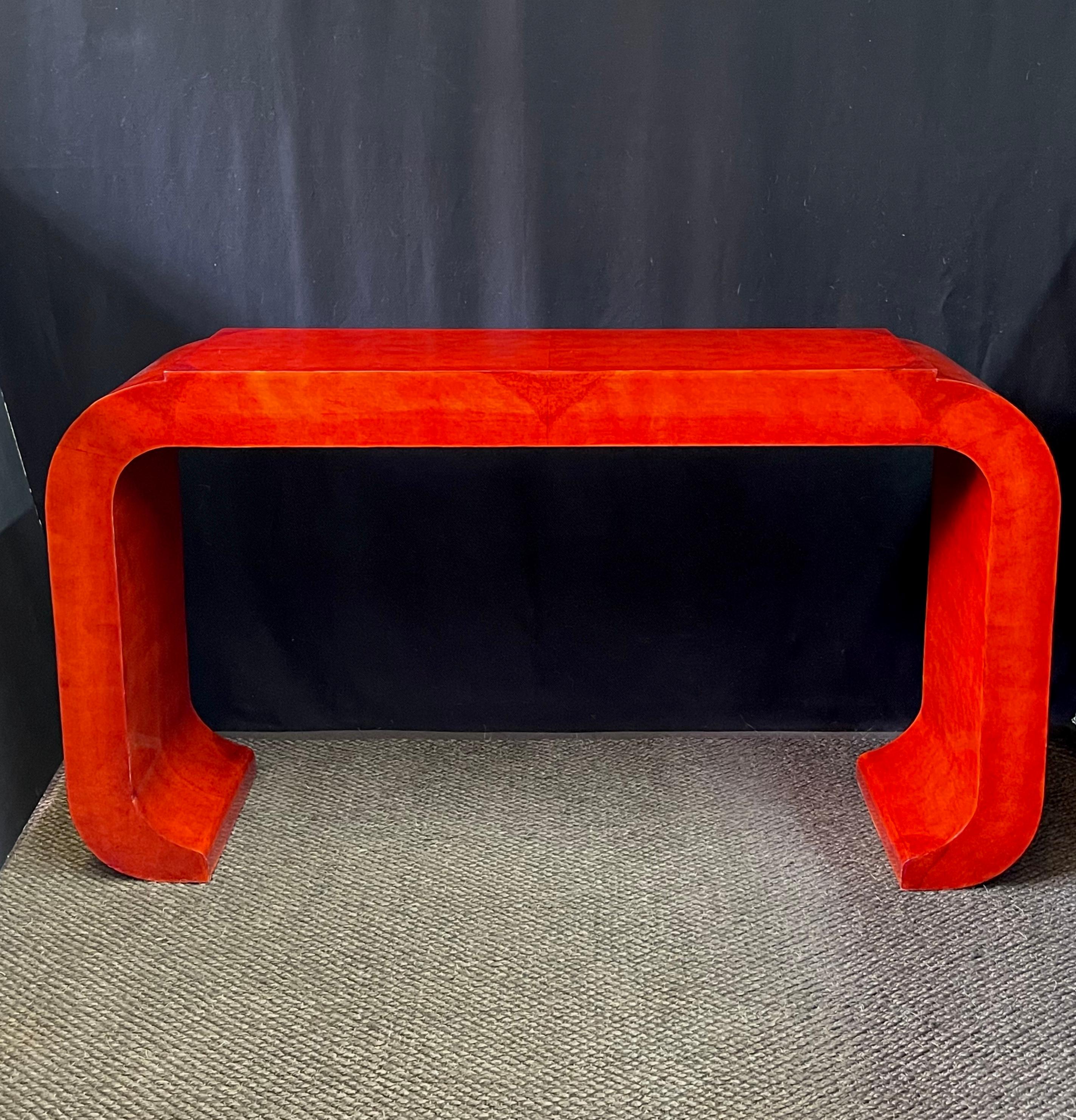 Italian Art Deco Style Red Lacquer Console Table For Sale 4