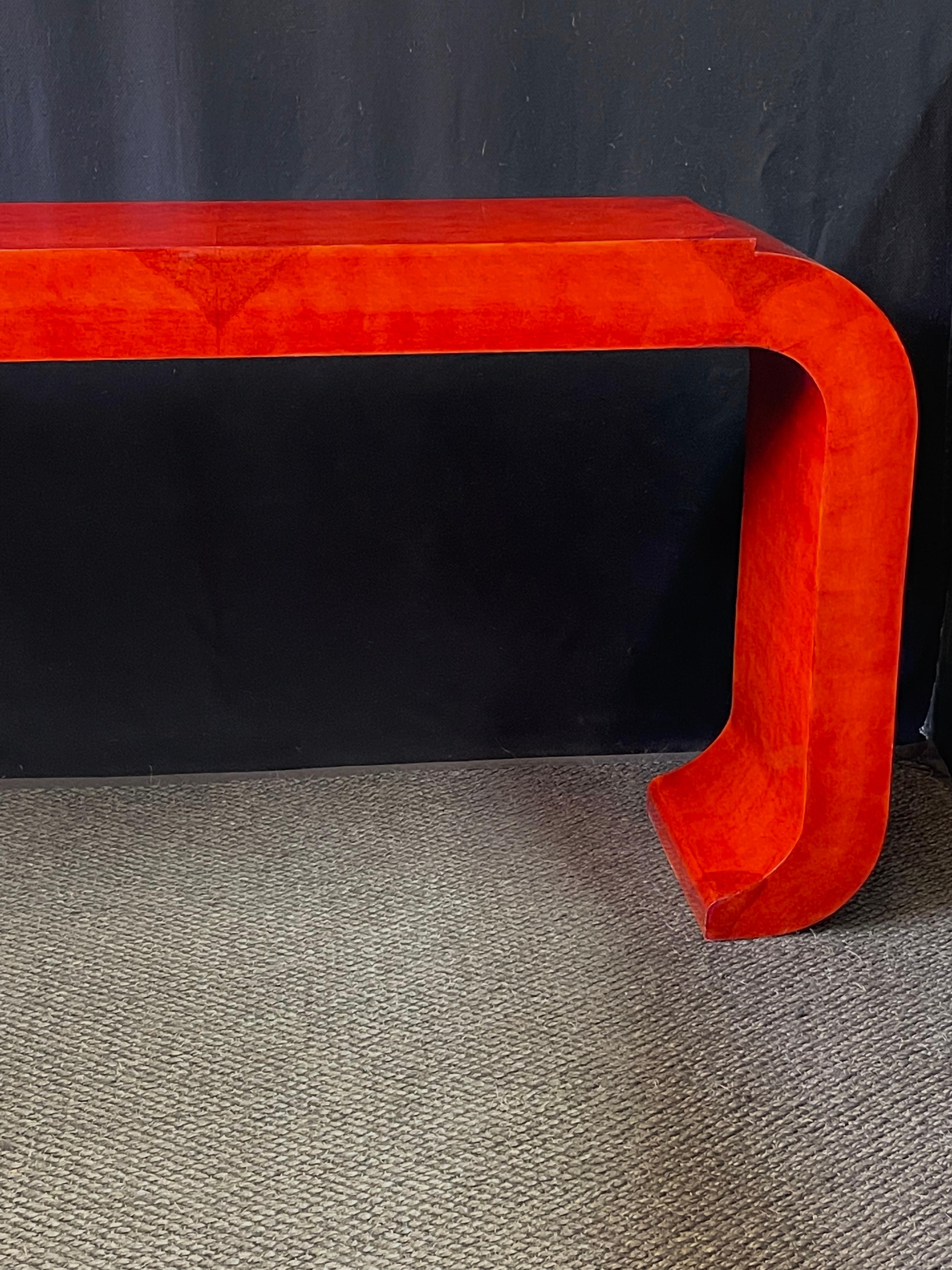 Italian Art Deco Style Red Lacquer Console Table For Sale 5