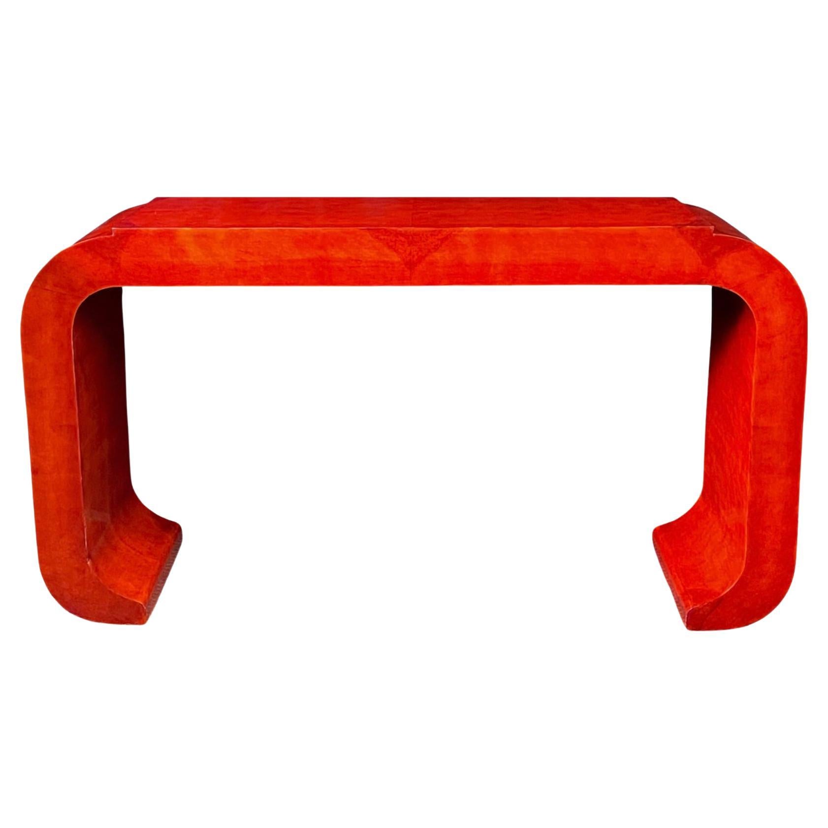 Italian Art Deco Style Red Lacquer Console Table For Sale