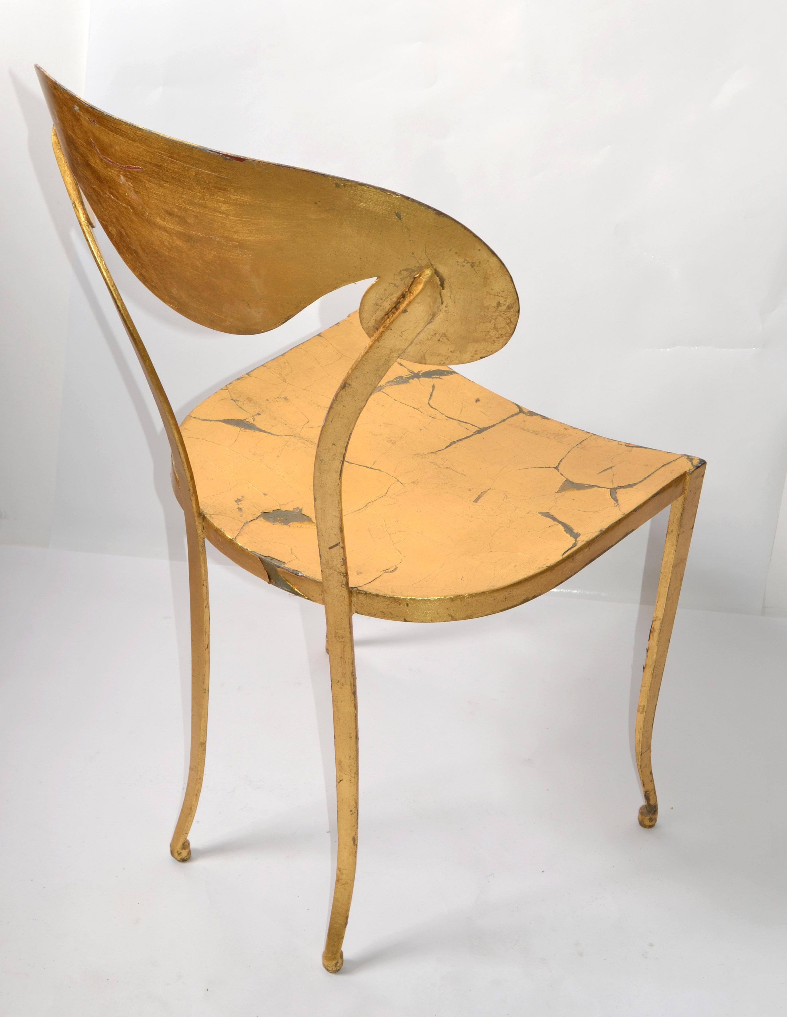 Italian Art Deco Style Sculptural Gilt Steel Vanity Desk Side Chair Distressed For Sale 5