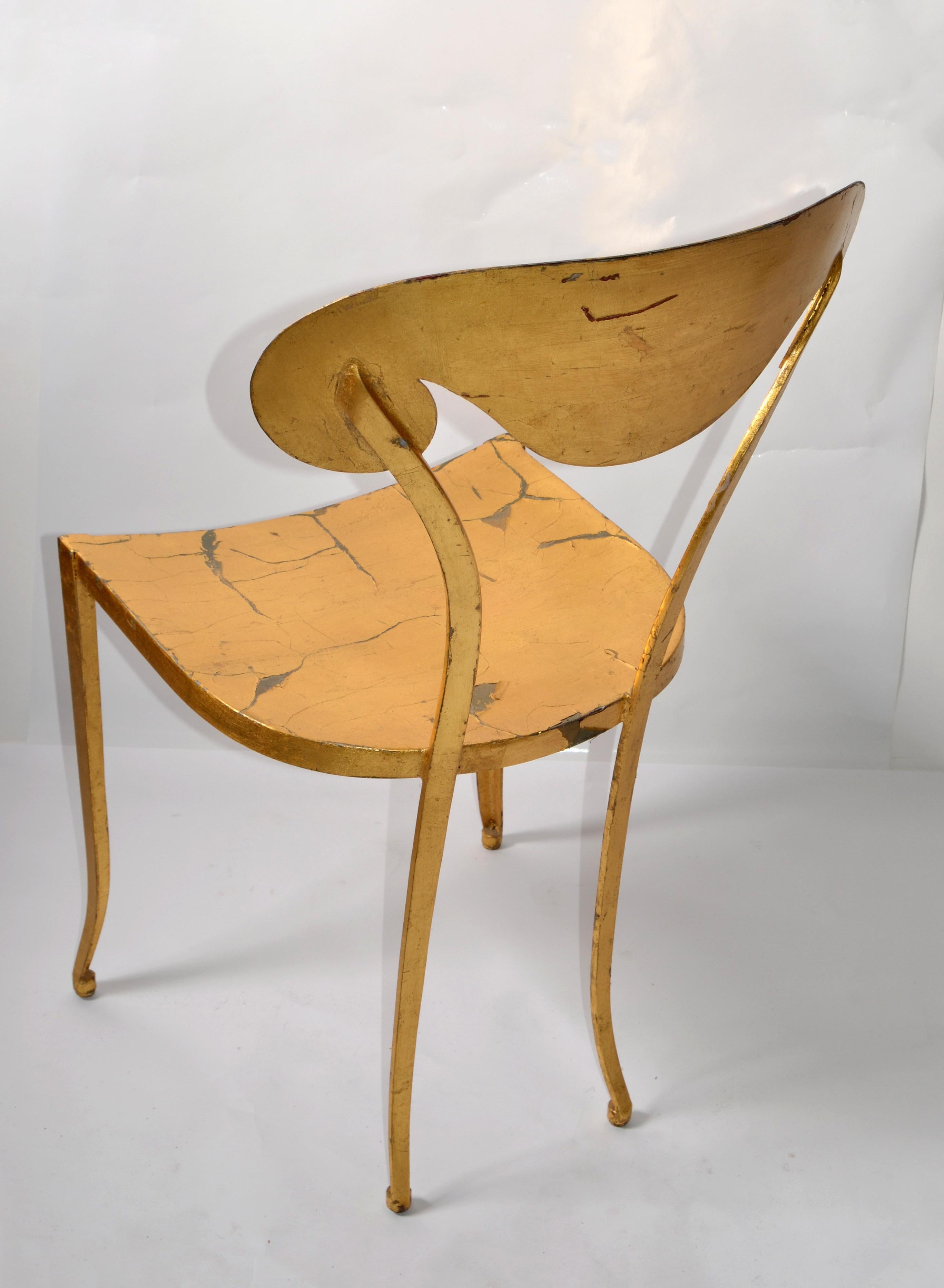 Italian Art Deco Style Sculptural Gilt Steel Vanity Desk Side Chair Distressed For Sale 6