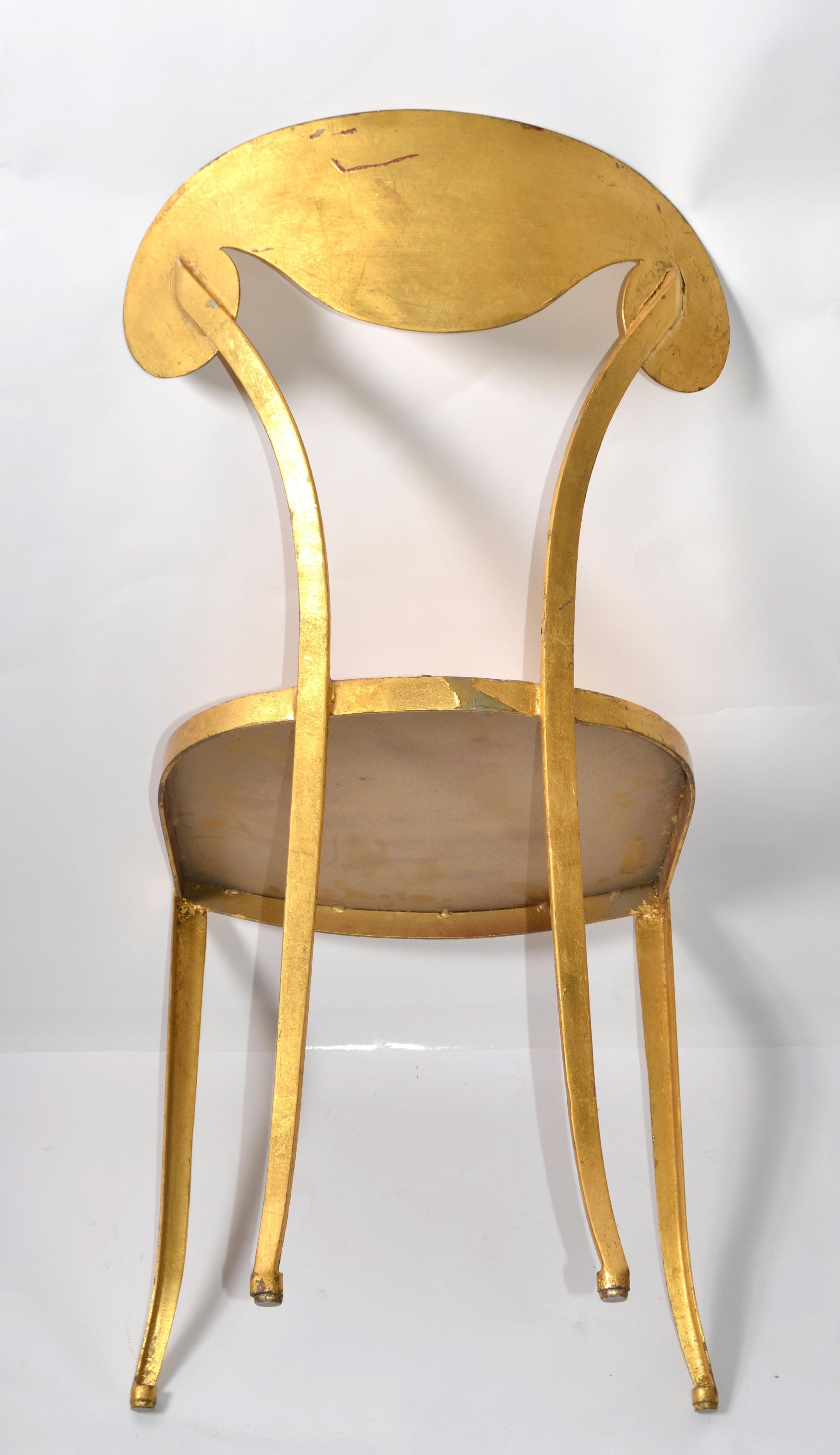 Italian Art Deco Style Sculptural Gilt Steel Vanity Desk Side Chair Distressed For Sale 8
