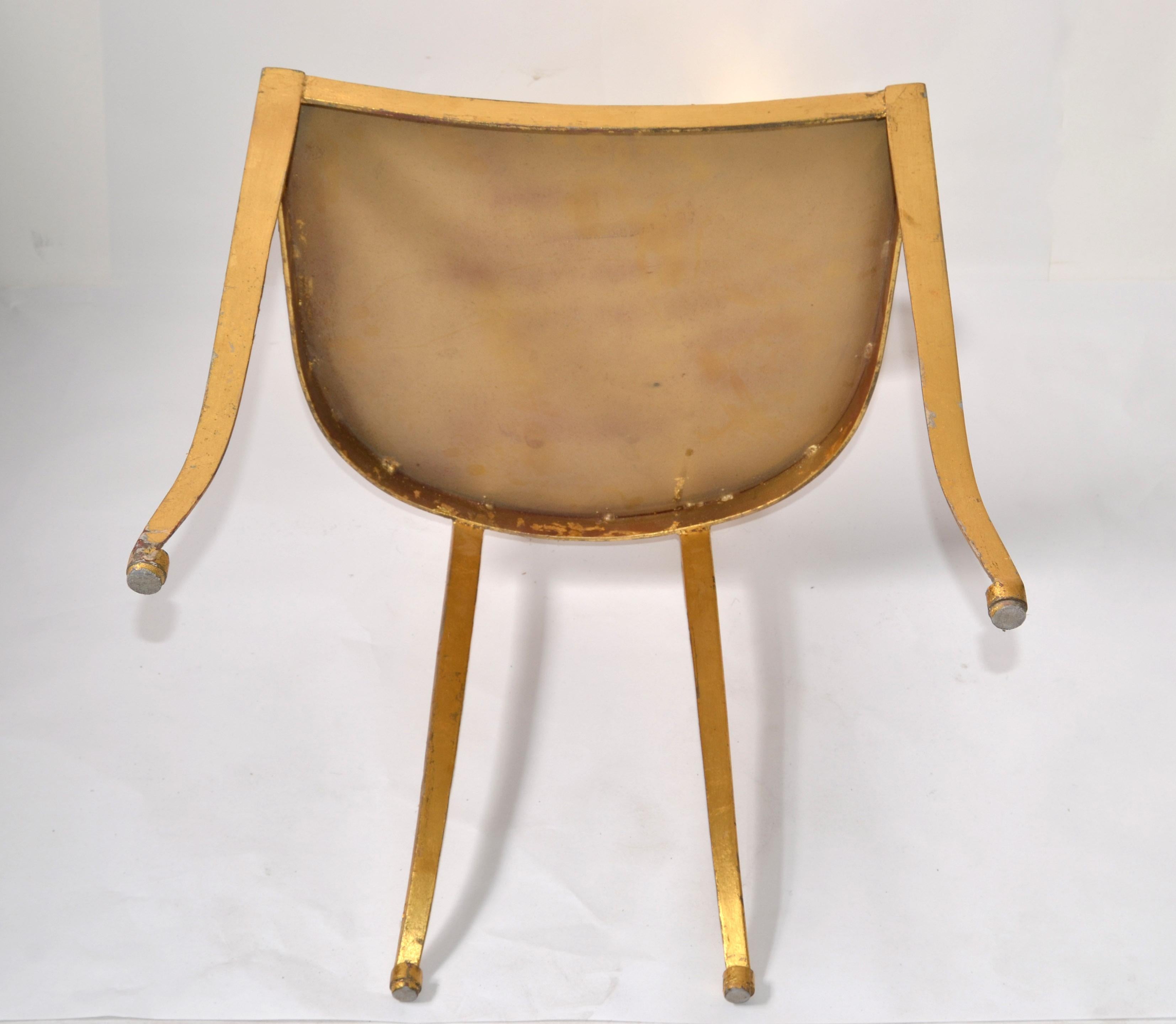 Italian Art Deco Style Sculptural Gilt Steel Vanity Desk Side Chair Distressed For Sale 9