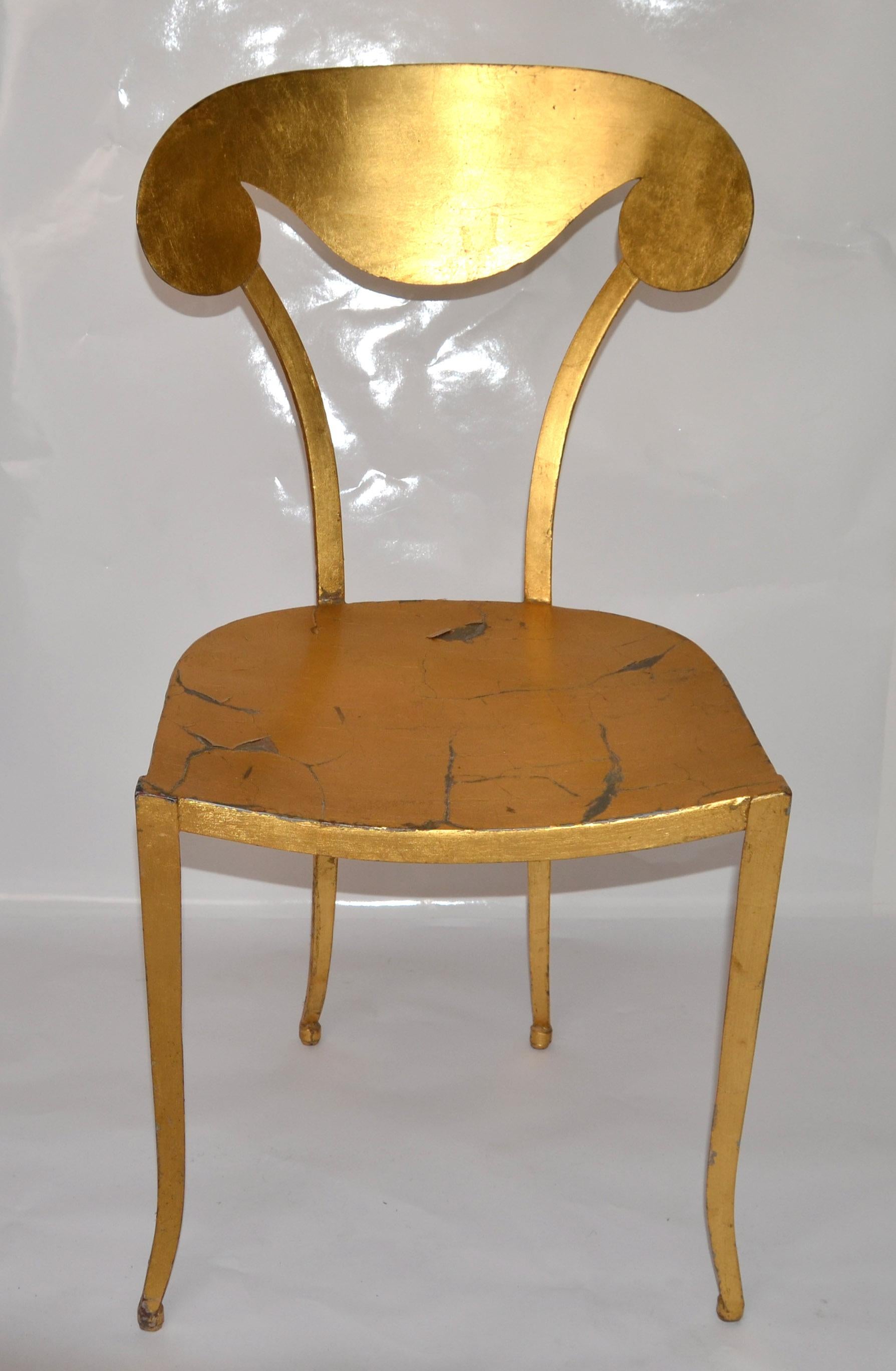 Italienische Art Deco Stil skulpturale vergoldetem Stahl Vanity Desk Side Chair Distressed im Angebot 11