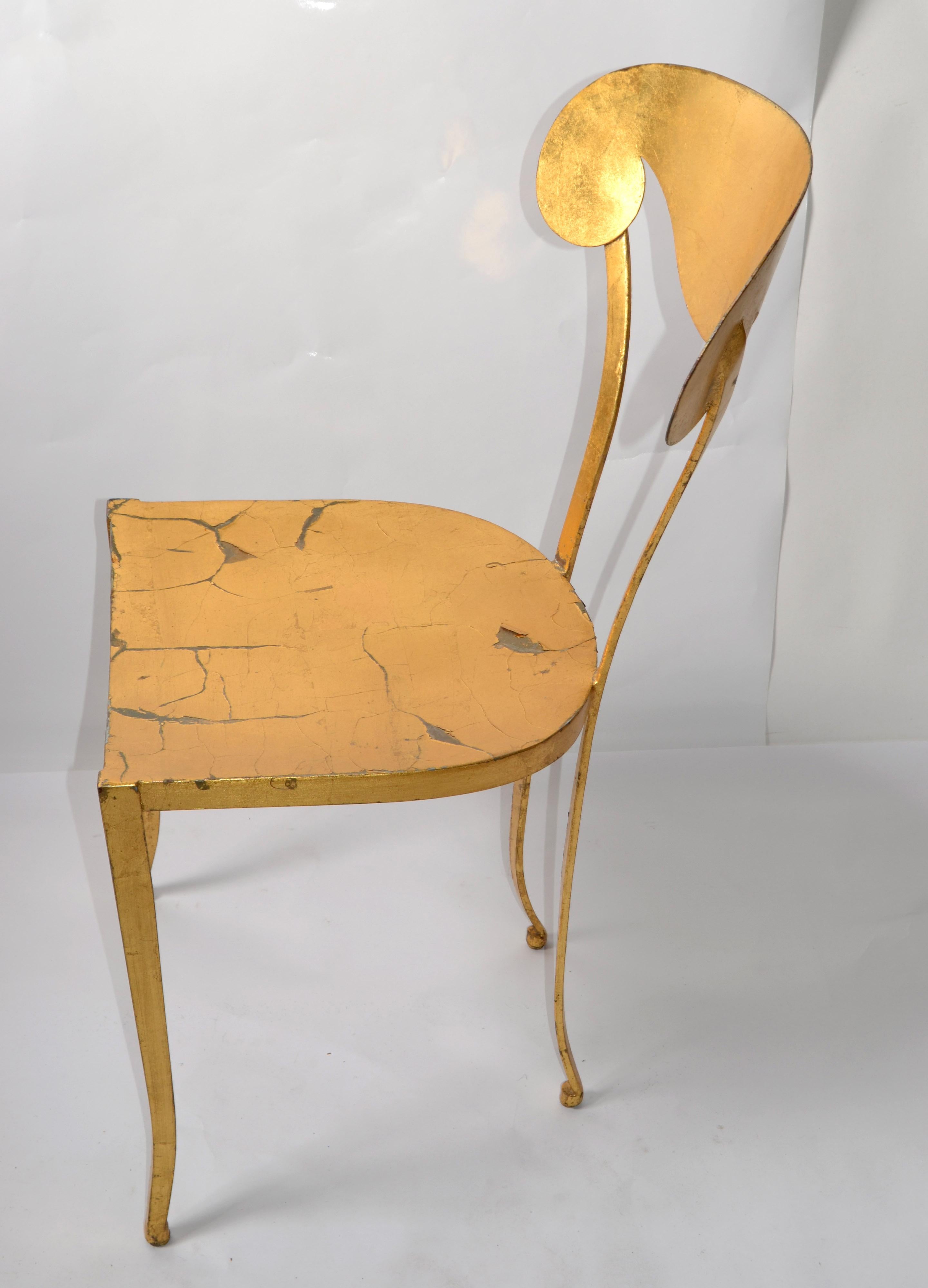 Italian Art Deco Style Sculptural Gilt Steel Vanity Desk Side Chair Distressed For Sale 1