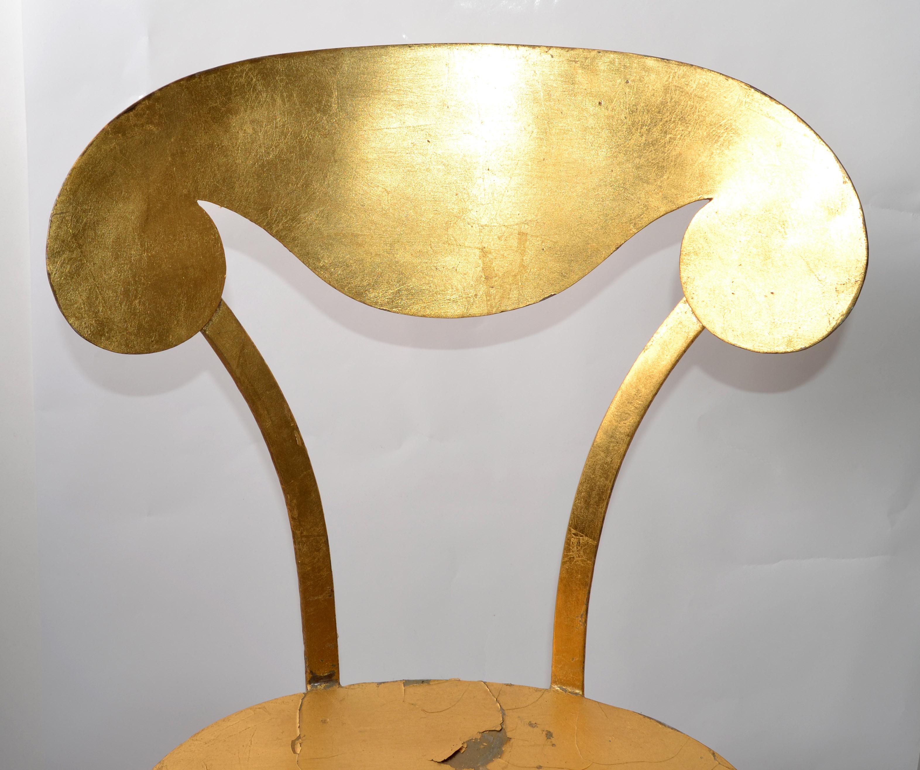 Italian Art Deco Style Sculptural Gilt Steel Vanity Desk Side Chair Distressed For Sale 3