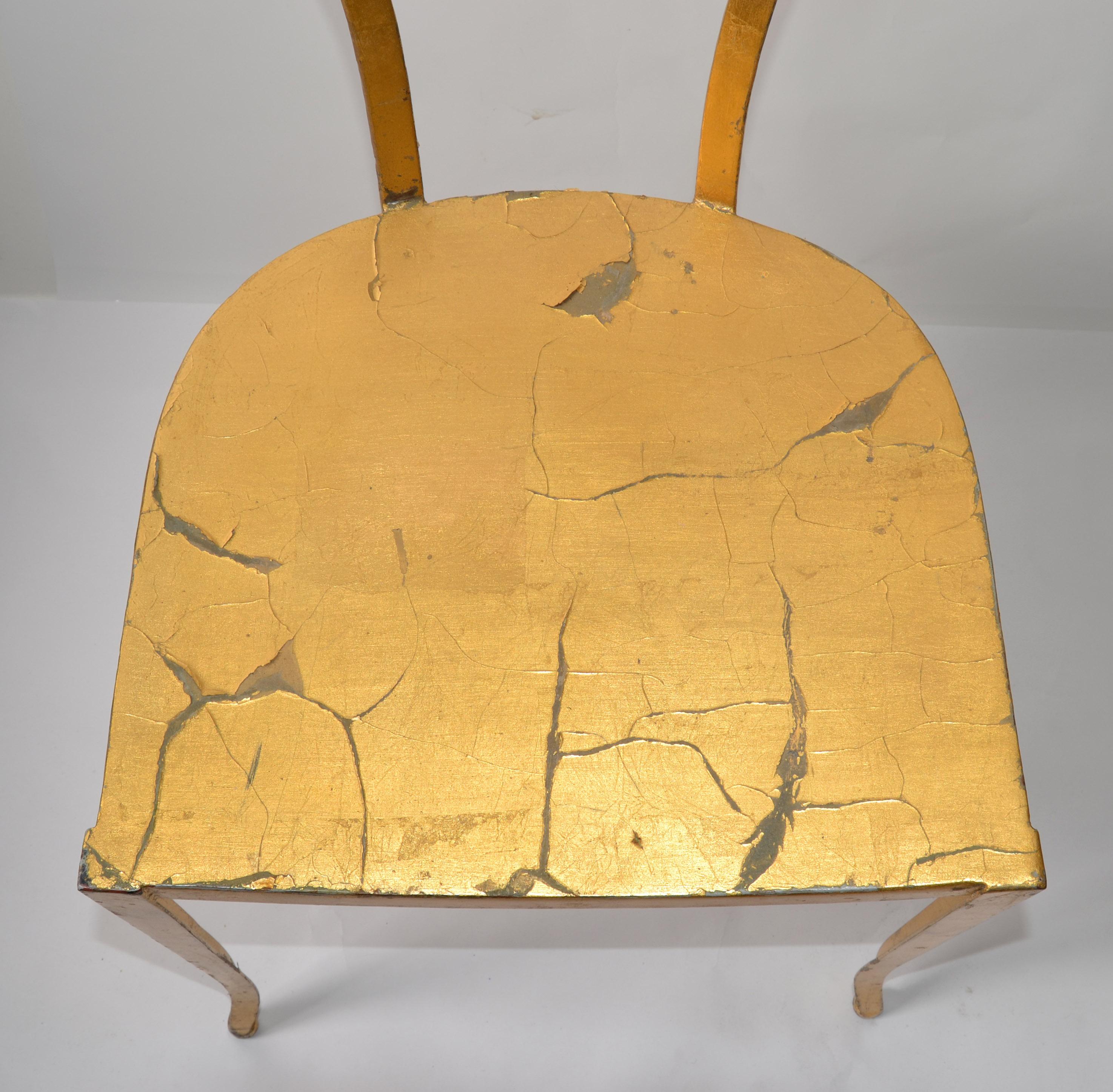 Italian Art Deco Style Sculptural Gilt Steel Vanity Desk Side Chair Distressed For Sale 4