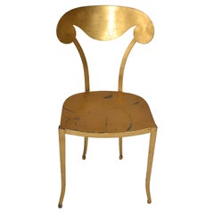 Vintage Italian Art Deco Style Sculptural Gilt Steel Vanity Desk Side Chair Distressed
