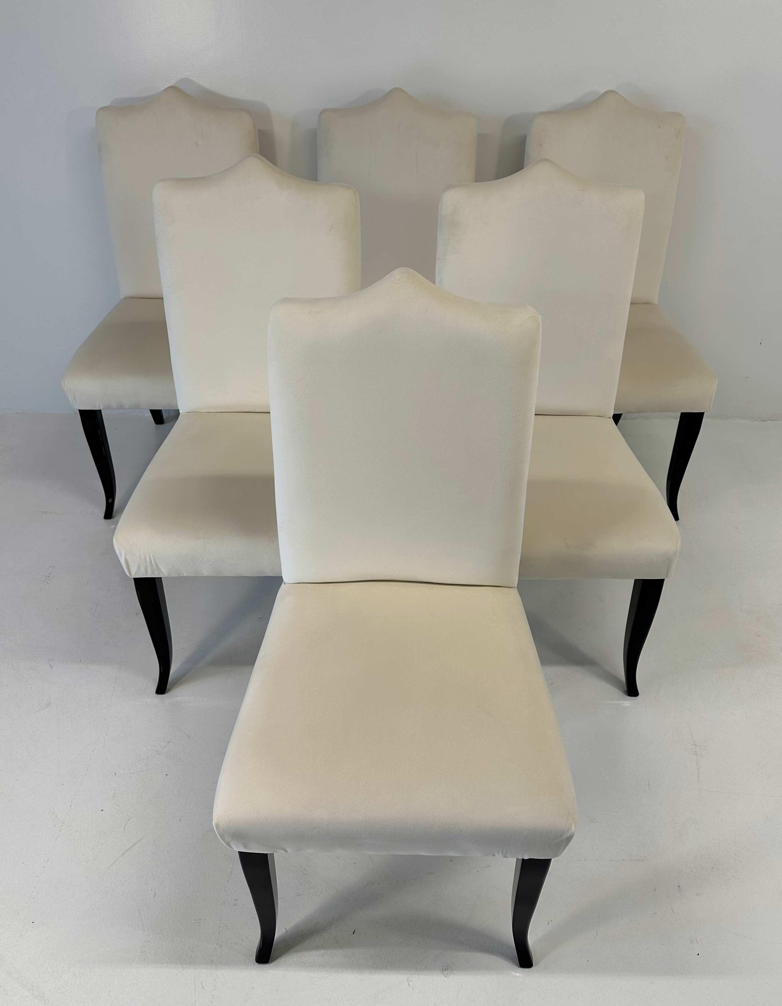 Ensemble de 6 chaises en velours crème et laqué noir de style Art Déco italien Bon état - En vente à Meda, MB