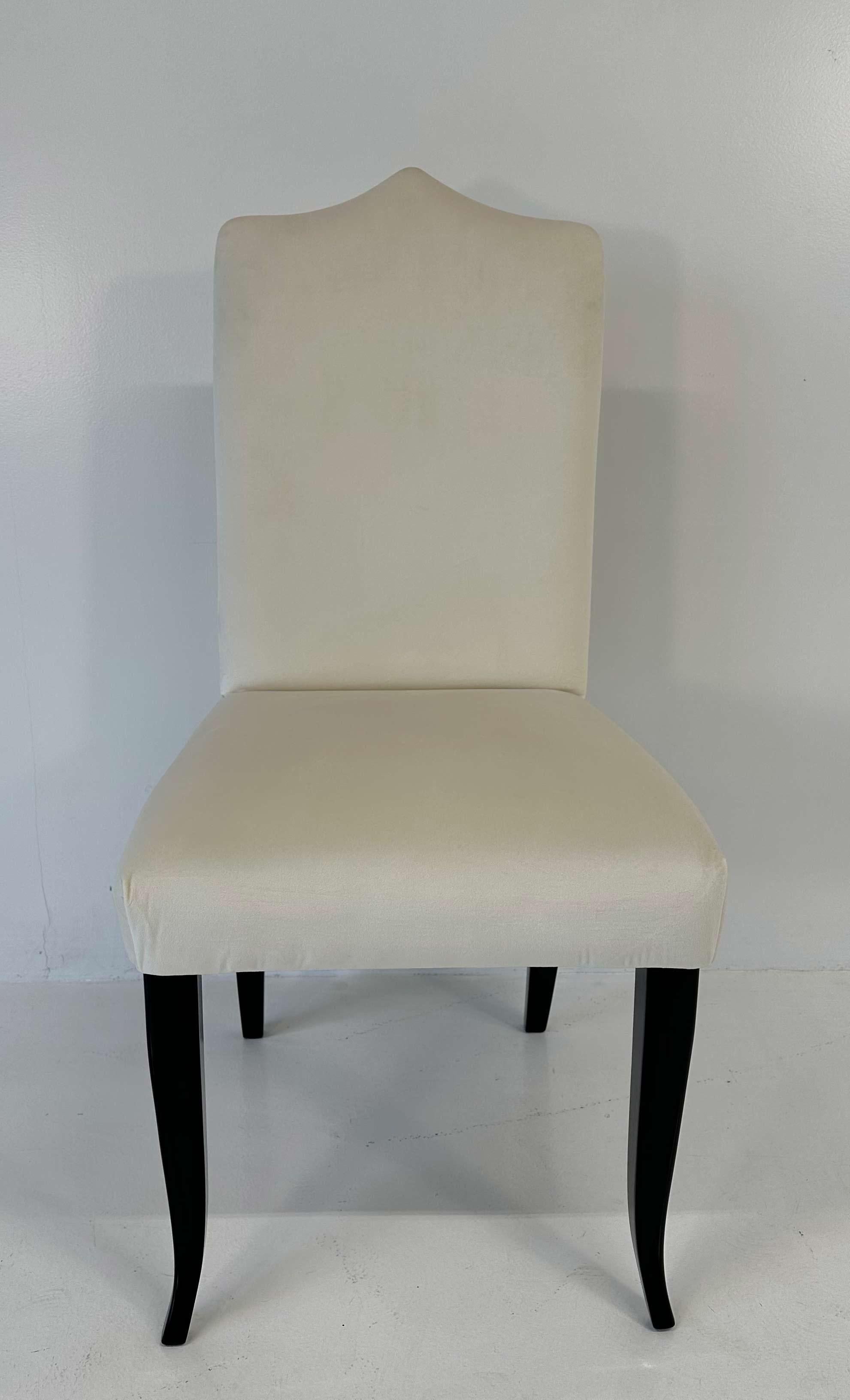 Laque Ensemble de 6 chaises en velours crème et laqué noir de style Art Déco italien en vente