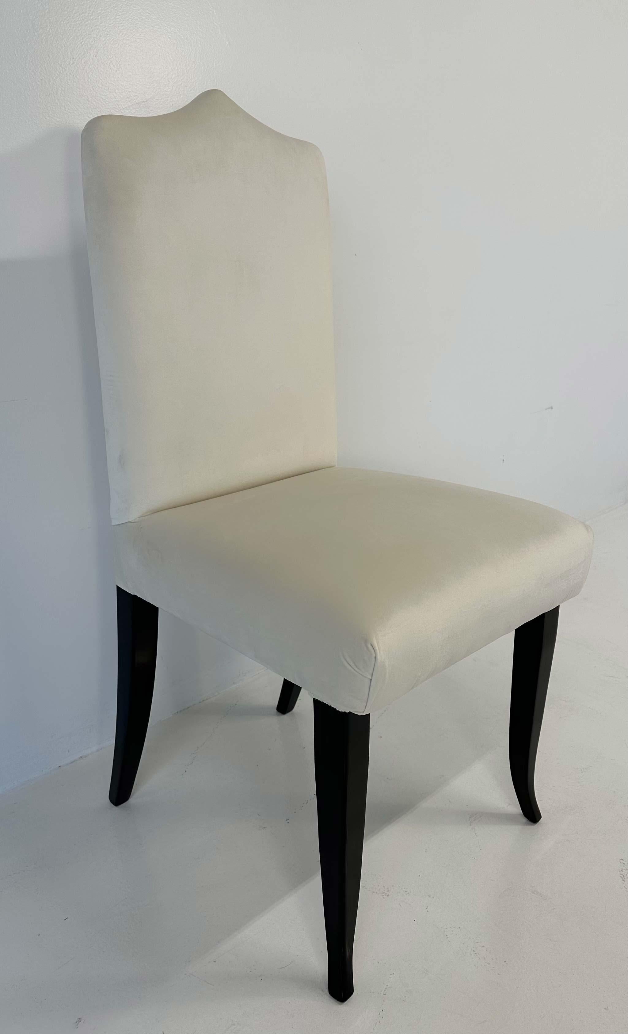 Ensemble de 6 chaises en velours crème et laqué noir de style Art Déco italien en vente 1