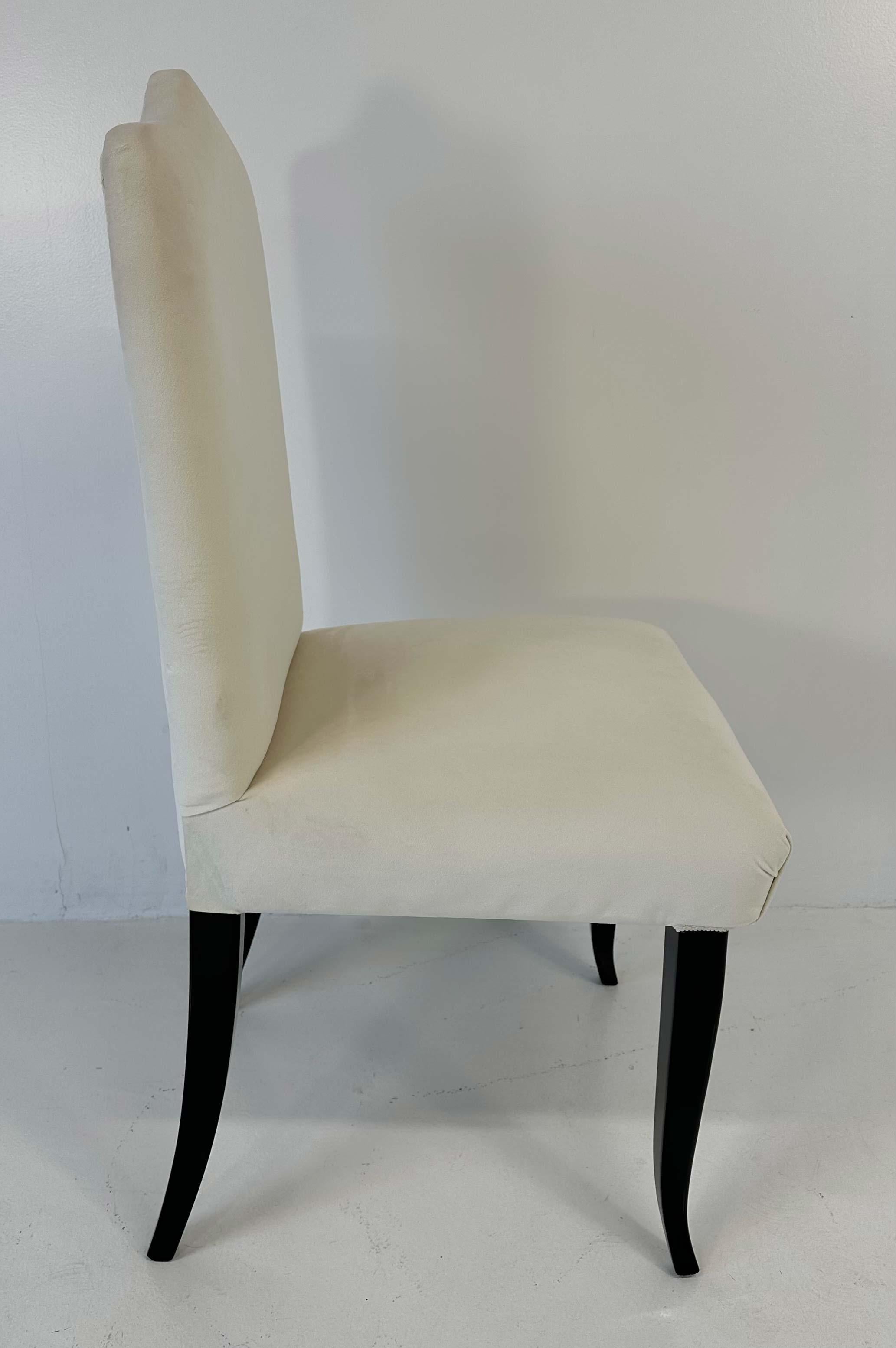 Ensemble de 6 chaises en velours crème et laqué noir de style Art Déco italien en vente 2