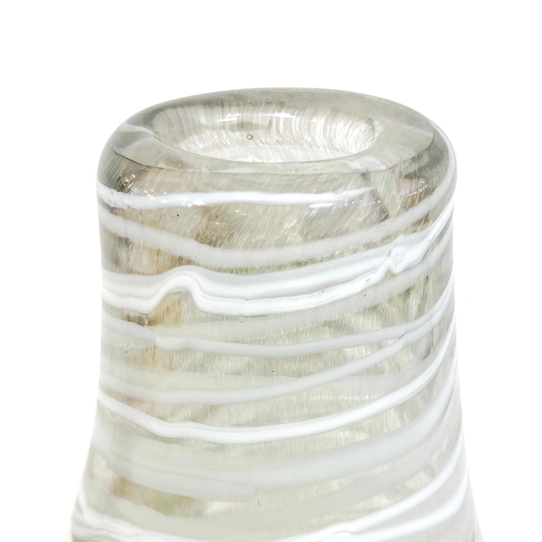 Contemporary Italian Art Deco Style Silver Leaf White Clear Murano Glass Sculpture Vase For Sale