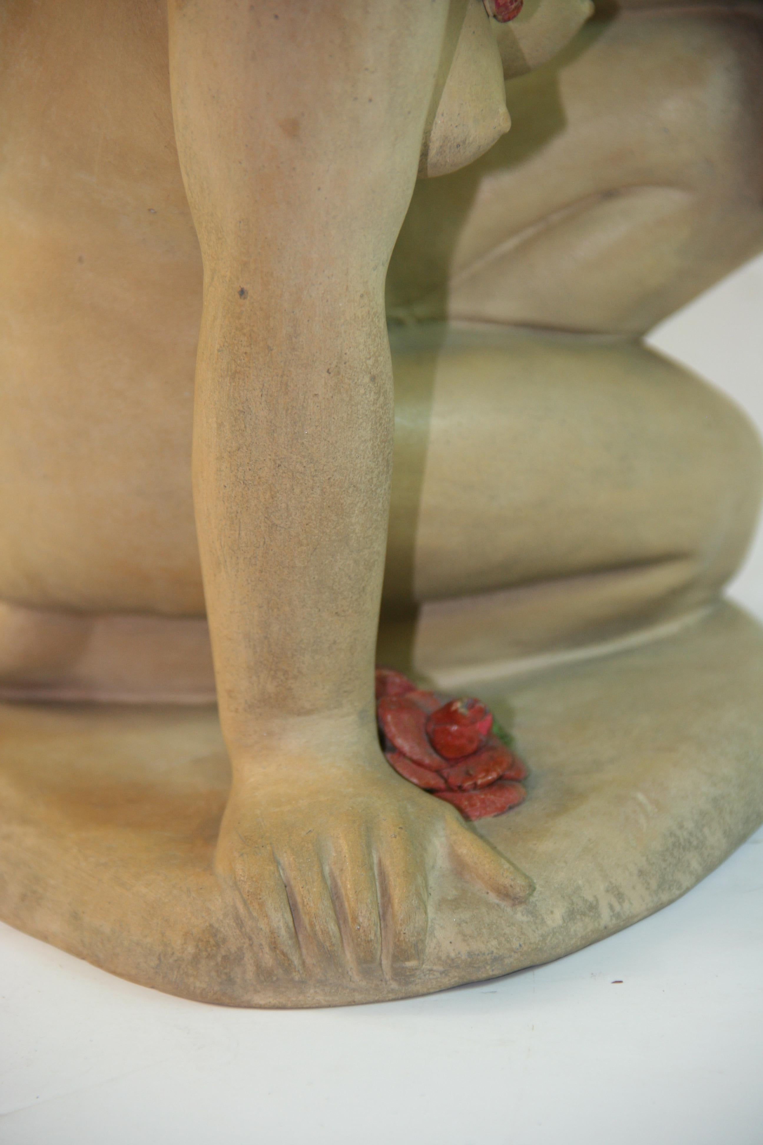 Italienische Terrakotta-Skulptur einer nackten Frau im Art déco-Stil mit roter Blume im Art déco-Stil, 1945 im Angebot 6