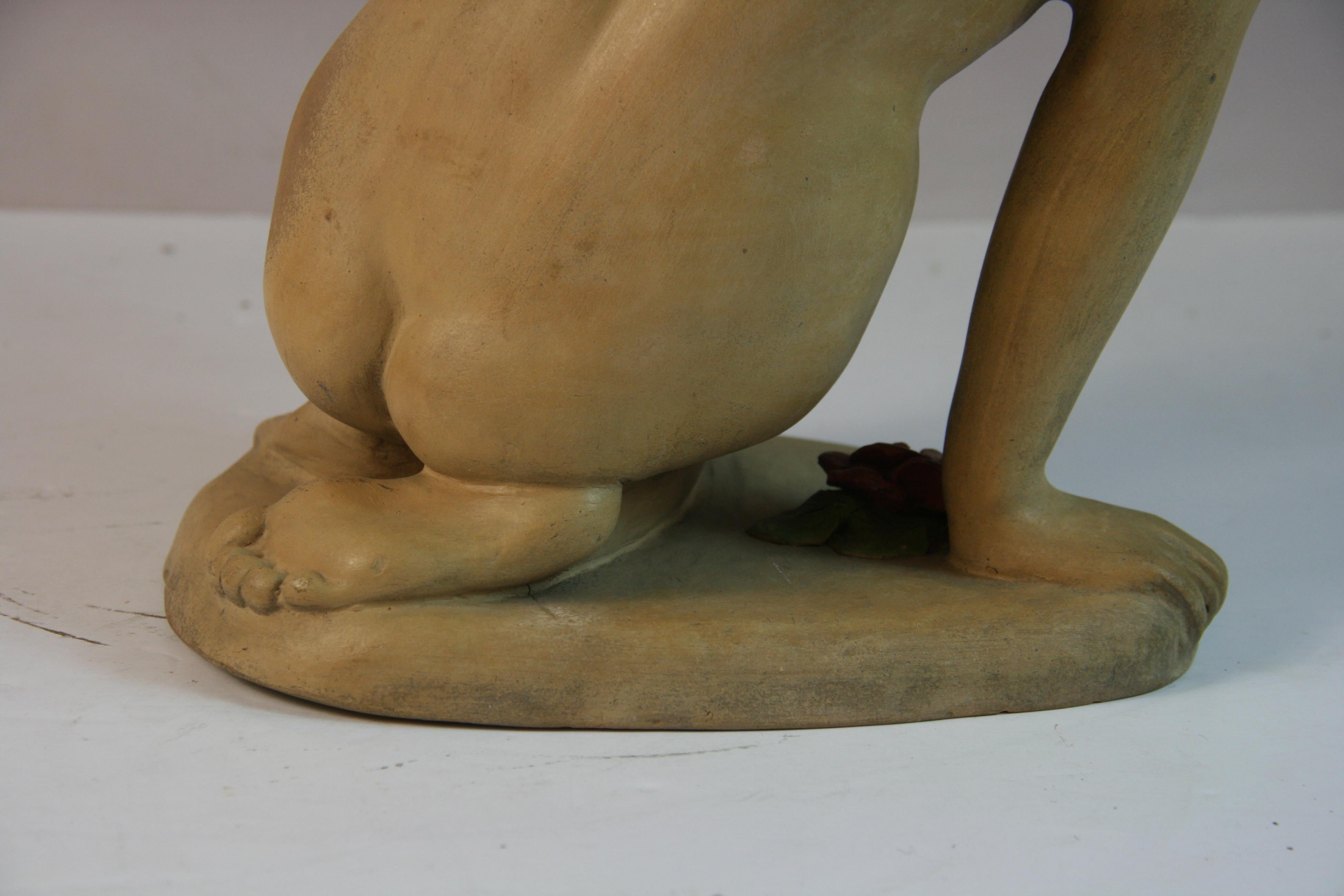 Italienische Terrakotta-Skulptur einer nackten Frau im Art déco-Stil mit roter Blume im Art déco-Stil, 1945 im Angebot 10