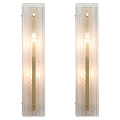 Italian Art Deco Style Wall Sconces, Handblown Murano Glass & Brass, New