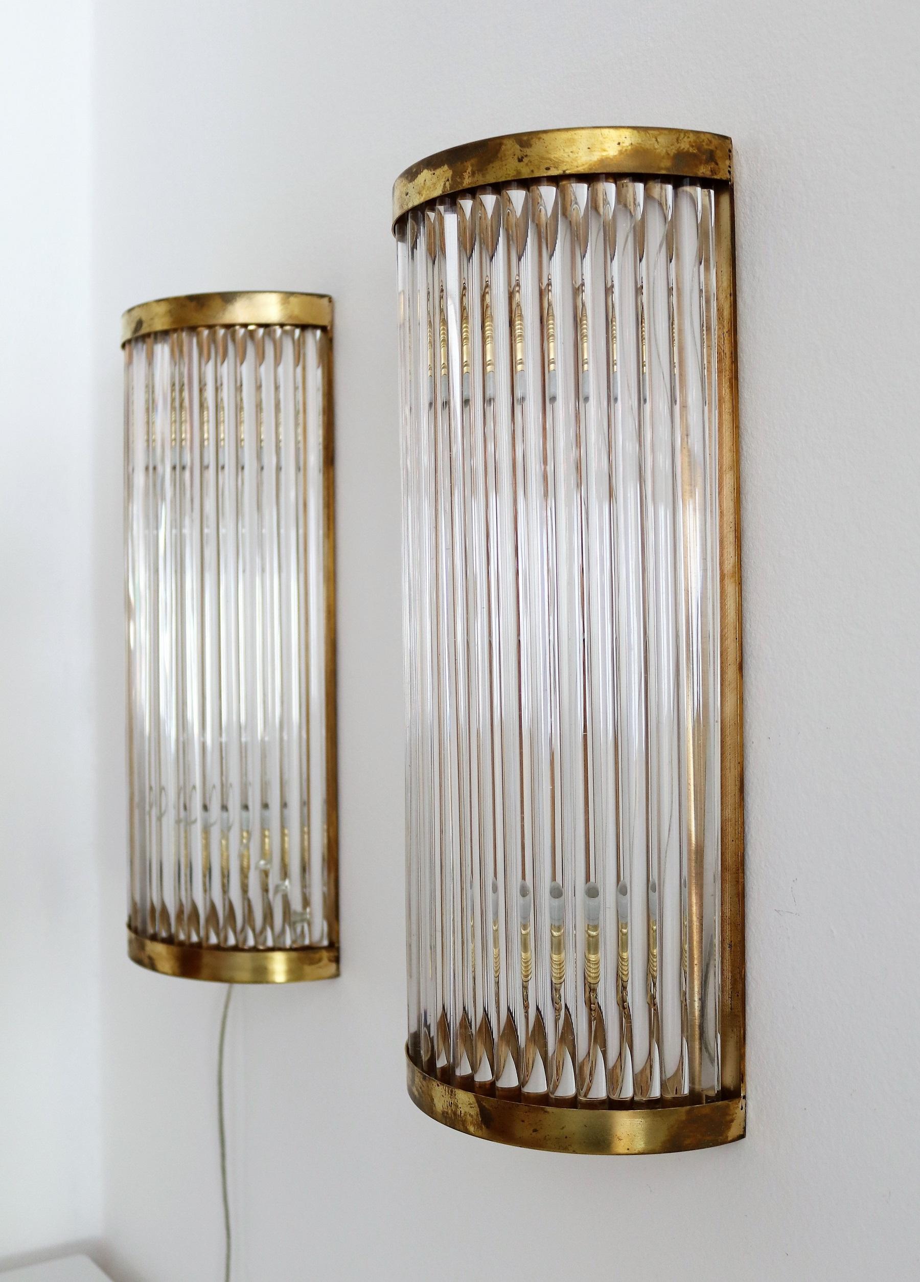 Italian Art Deco Style Murano Wall Sconces with Glass Rods and Brass 7