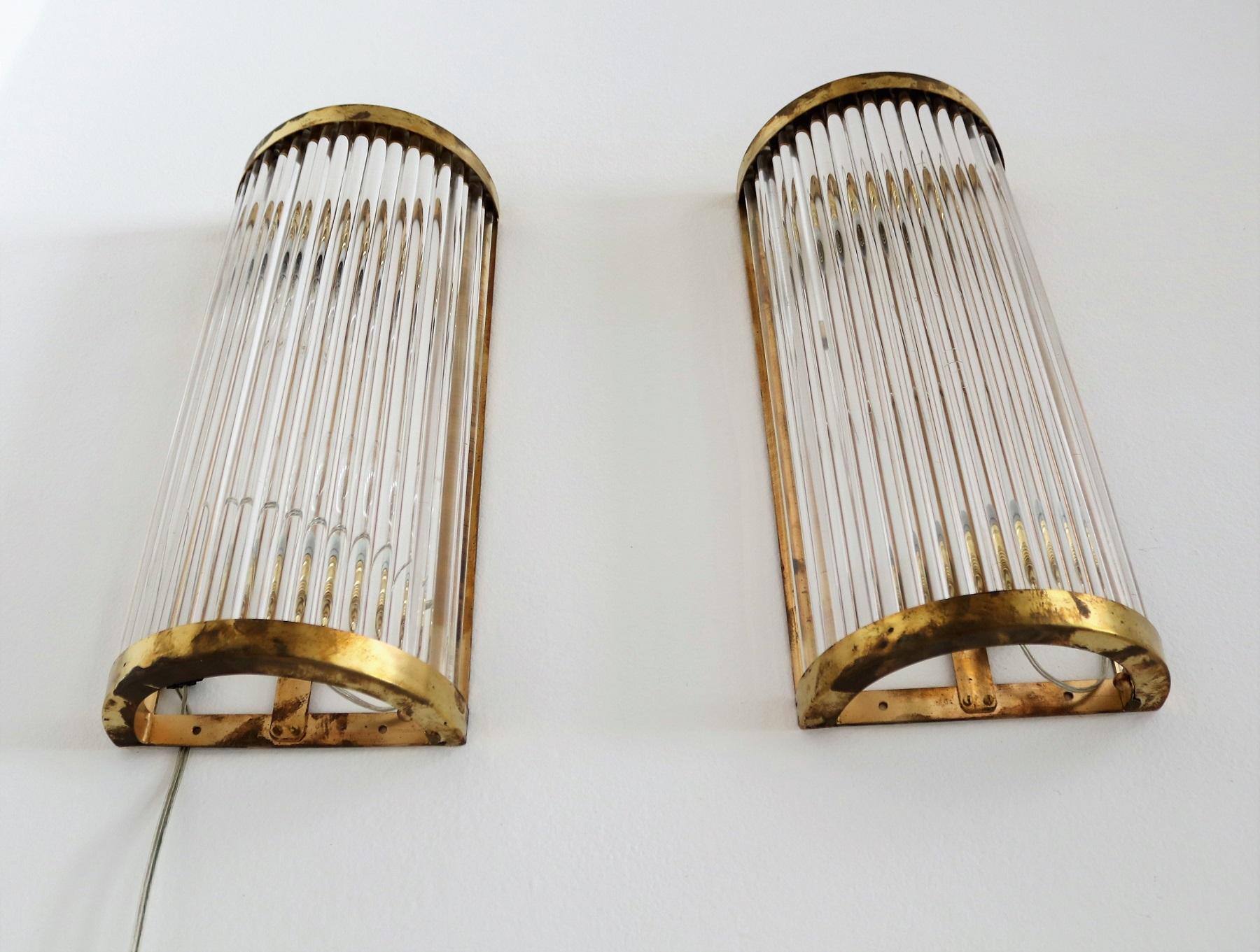 Italian Art Deco Style Murano Wall Sconces with Glass Rods and Brass 11