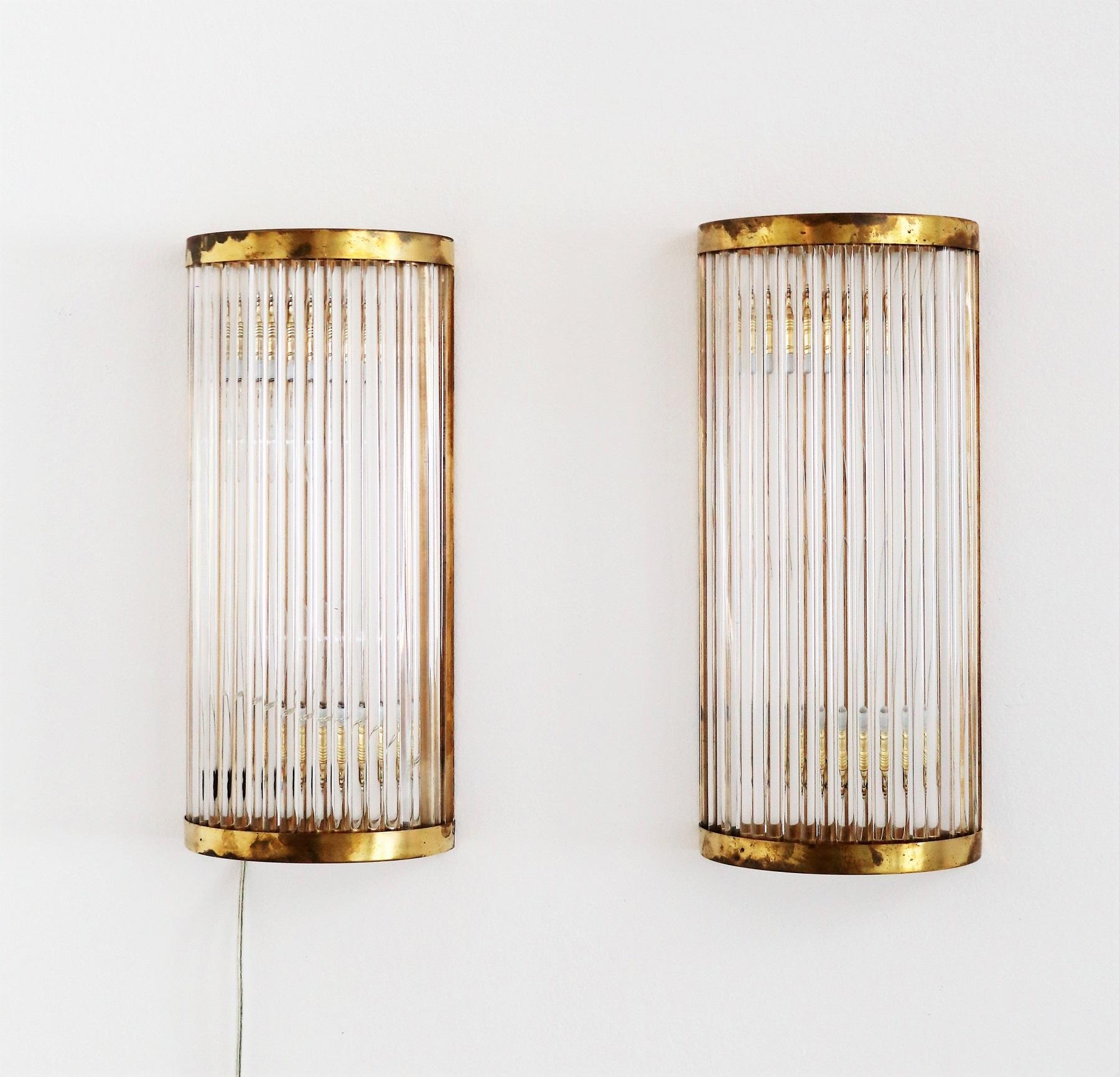 Italian Art Deco Style Murano Wall Sconces with Glass Rods and Brass 13