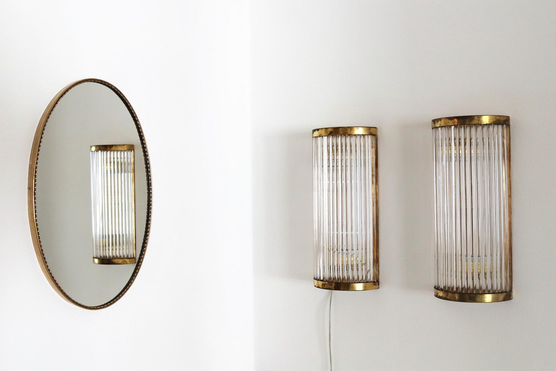 Italian Art Deco Style Murano Wall Sconces with Glass Rods and Brass In Good Condition In Morazzone, Varese