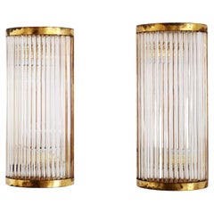 Italian Art Deco Style Murano Wall Sconces with Glass Rods and Brass