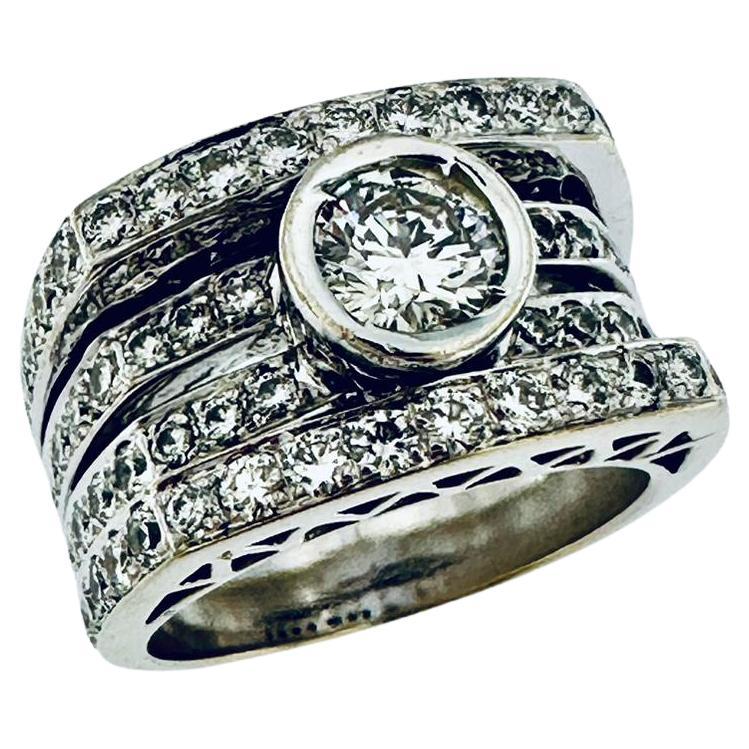Italian Art Deco Style White Gold Ring with Diamonds For Sale at 1stDibs