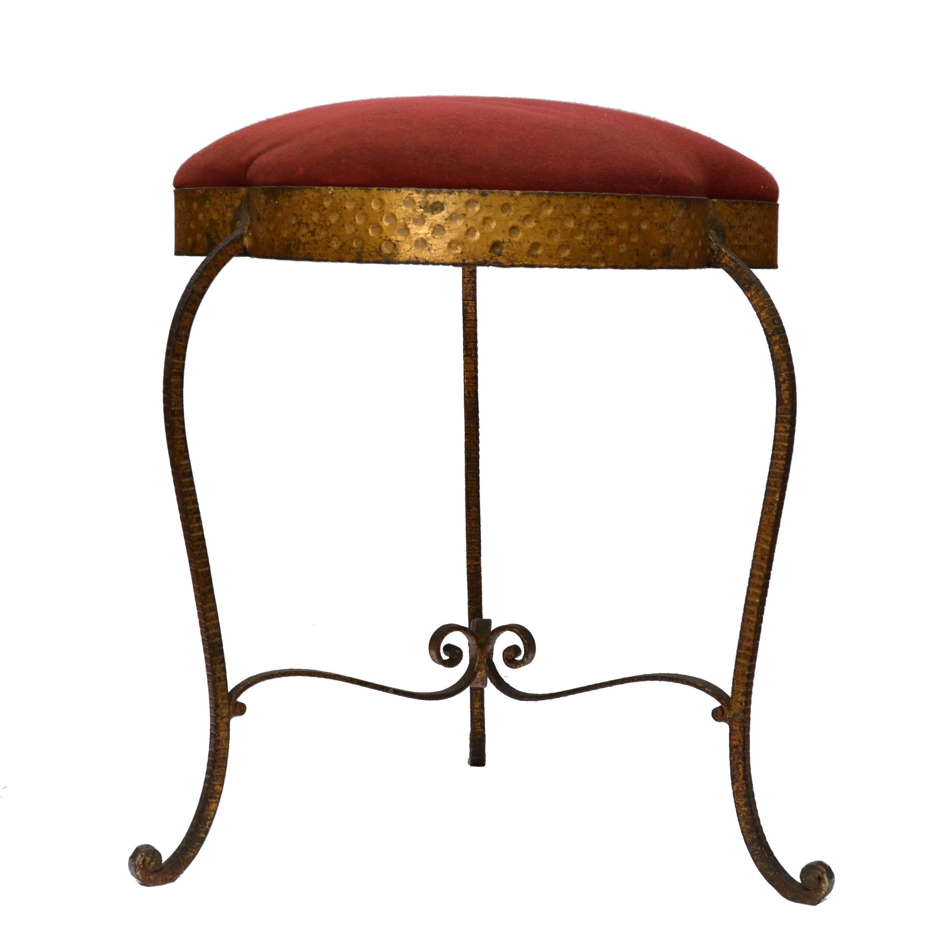 Mid-20th Century Italian Art Deco Style Wrought Iron Gilt Finished Tabouret by Pier Luigi Colli For Sale