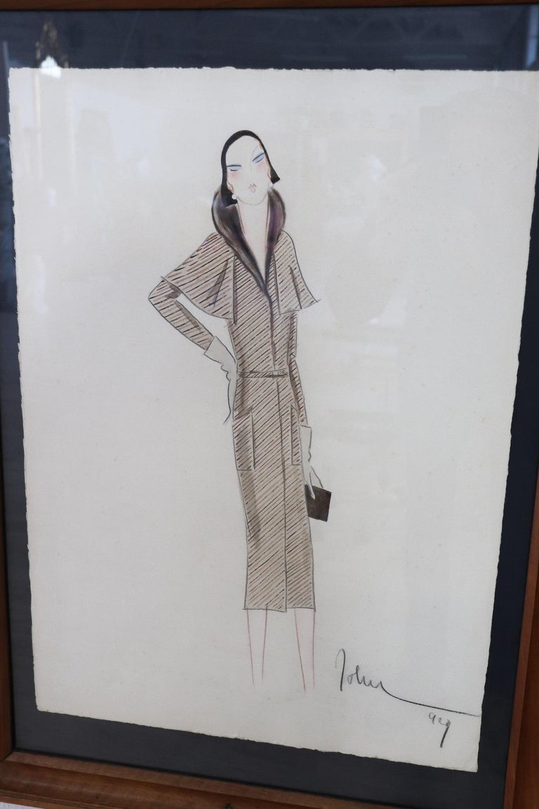 Rare important fashion design in watercolor and pastel pencil on paper with walnut frame signed and dated John Guida 1930s. John Guide's drawings purchased by collectors from around the world.
biographical note:
John Guida (Santa Maria Capua