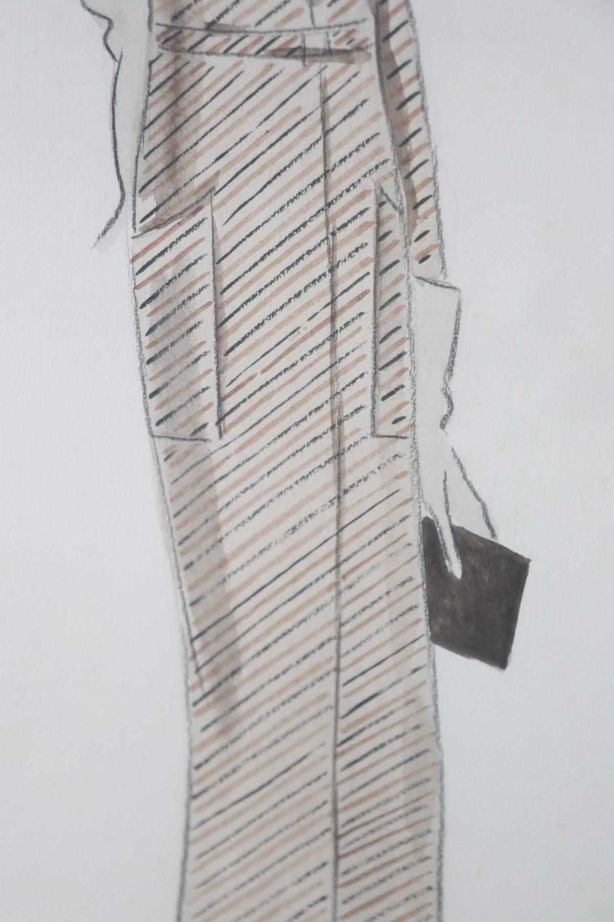 Paper Italian Art Deco Stylist John Guida Watercolor and Pastel Pencil Fashion Design