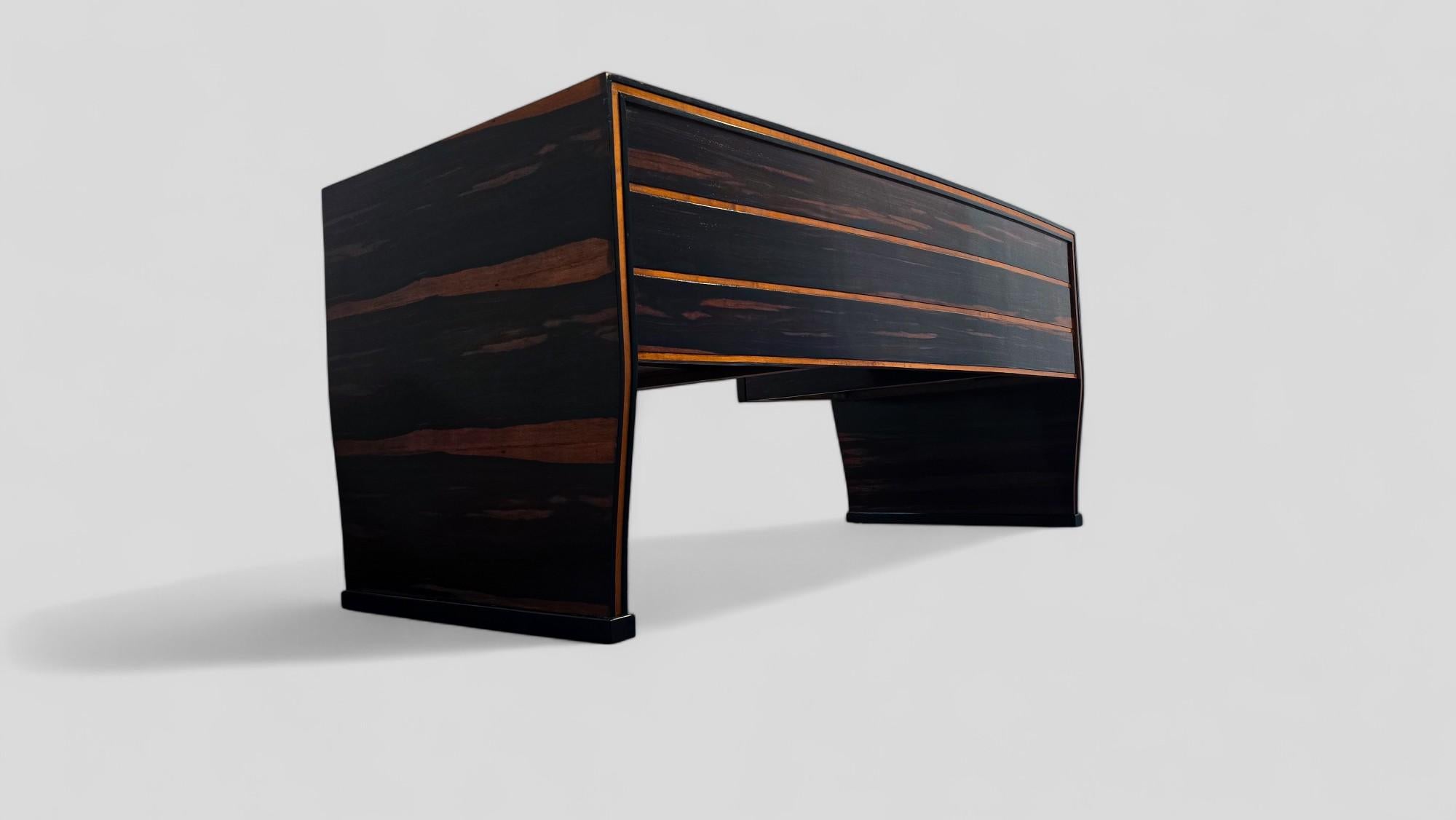 Veneer Italian Art Deco Table Desk , Ebony Makassar attributed to Osvaldo Borsani, 1940 For Sale