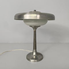 Italian Art Deco table lamp in aluminum and opaline glass, 1940s