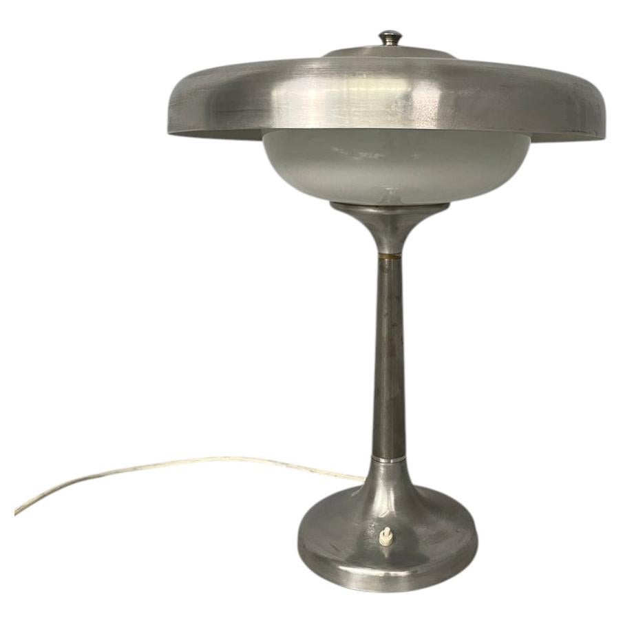 Italian Art Deco table lamp in aluminum and opaline glass, 1940s