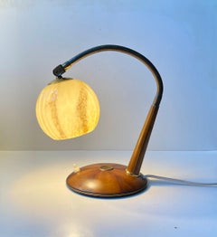 Italian Art Deco Table Lamp in Brass, Walnut and Marbled Glass, 1930s