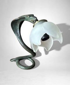 Italian Art Deco Table Lamp In Metal And Frosted Glass