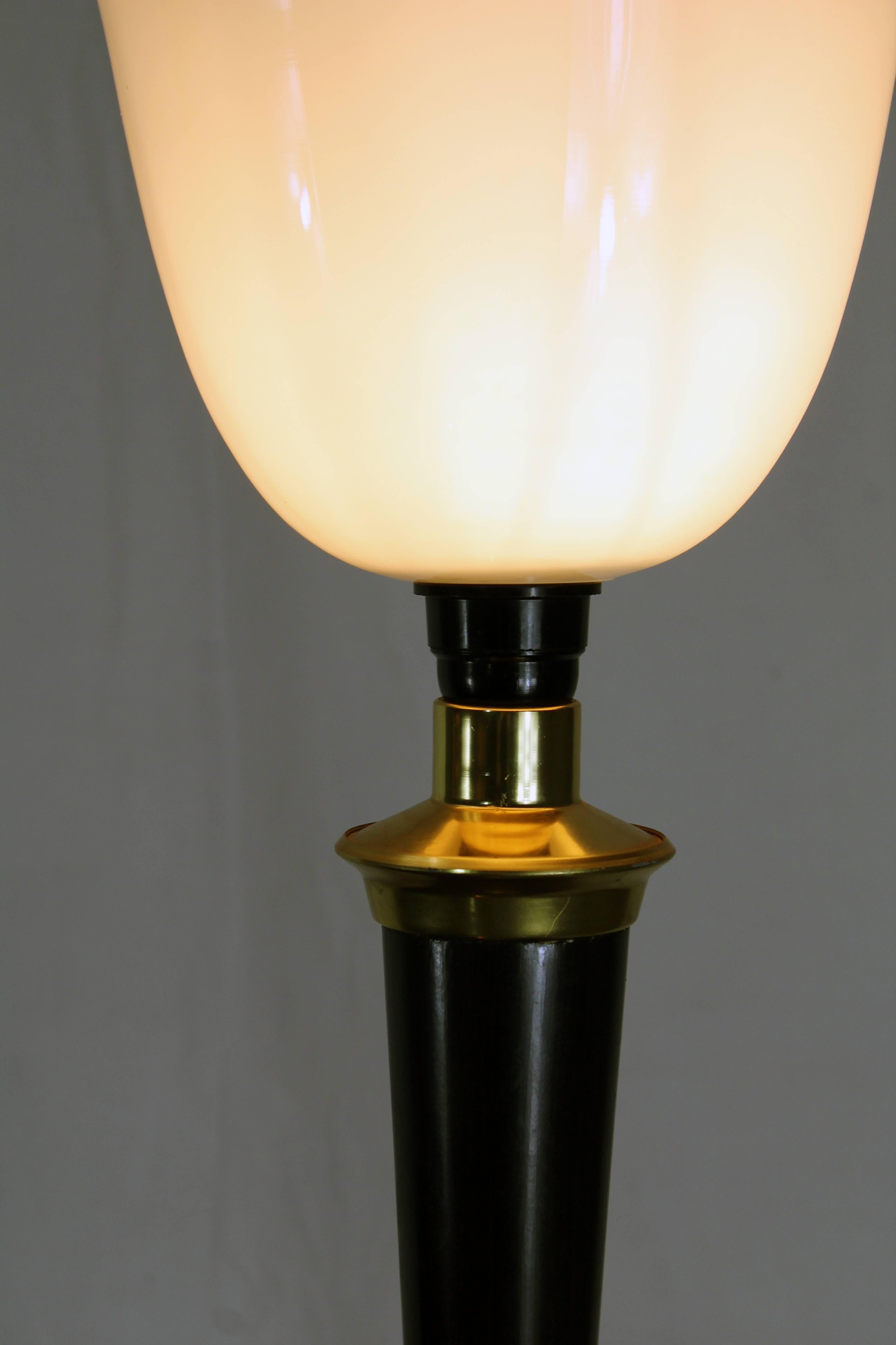Italian Art Deco Table Lamp, Black Wood, Brass and Glass, 1930s In Good Condition In Verona, IT